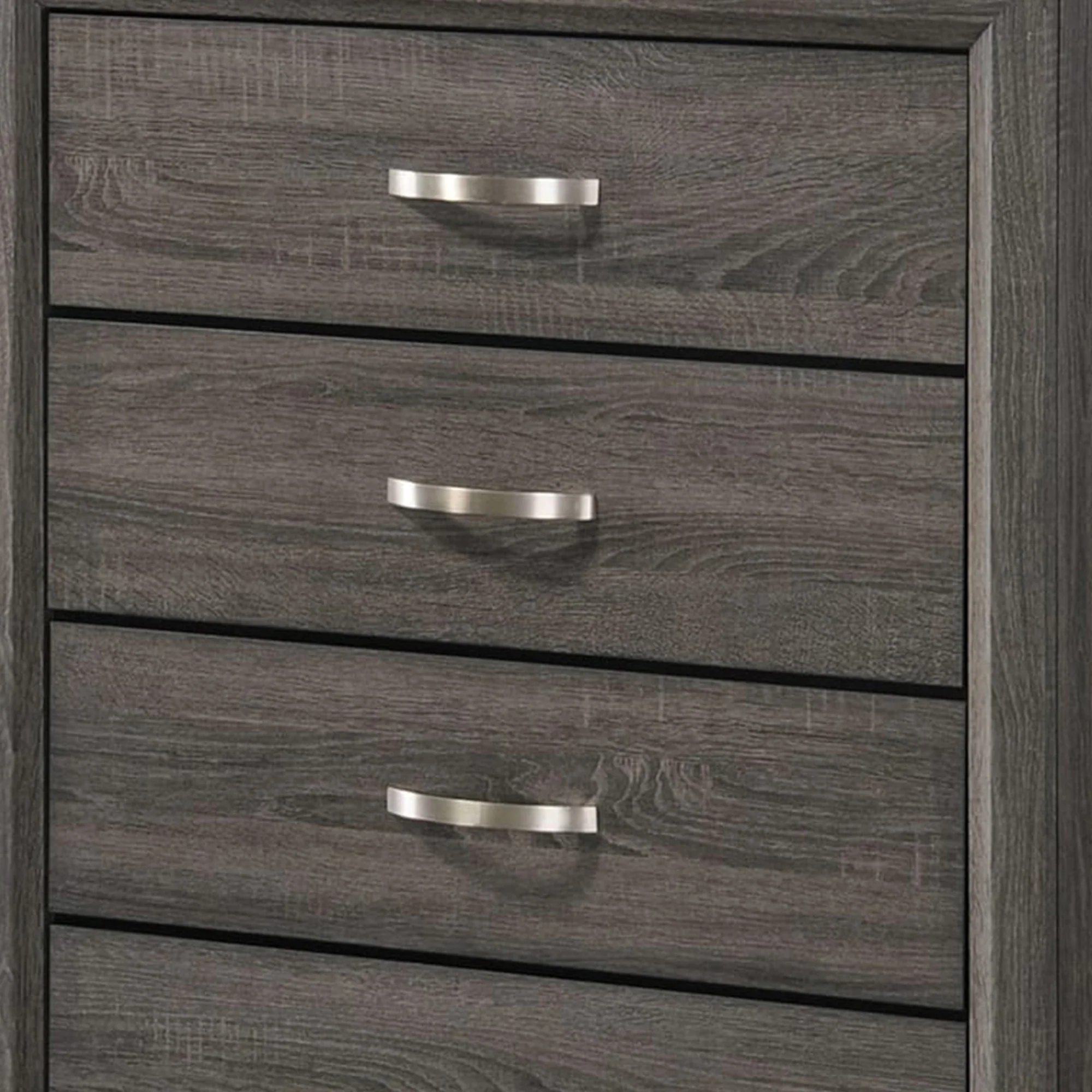 5 Drawer Transitional Chest With Chamfered Feet And Curved Handles, Gray By Benzara - Image 3