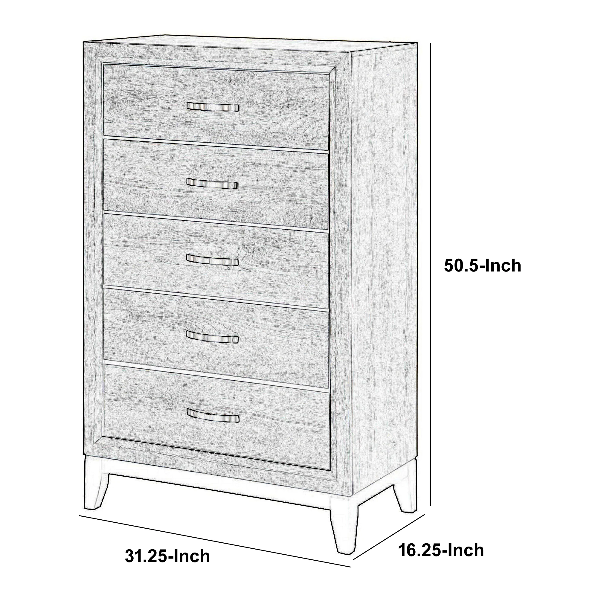 5 Drawer Transitional Chest With Chamfered Feet And Curved Handles, Gray By Benzara - Image 5