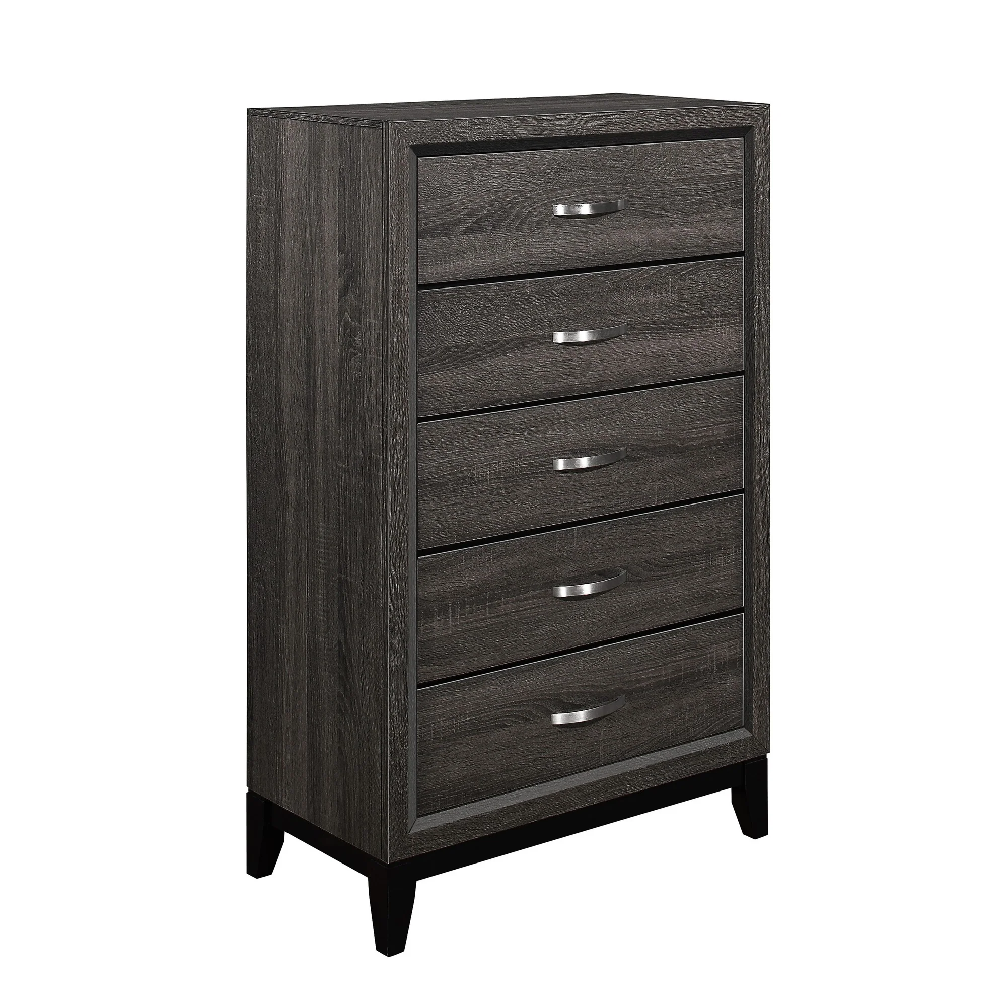 5 Drawer Wooden Chest With Grain Details And Chamfered Feet, Gray By Benzara - Image 2