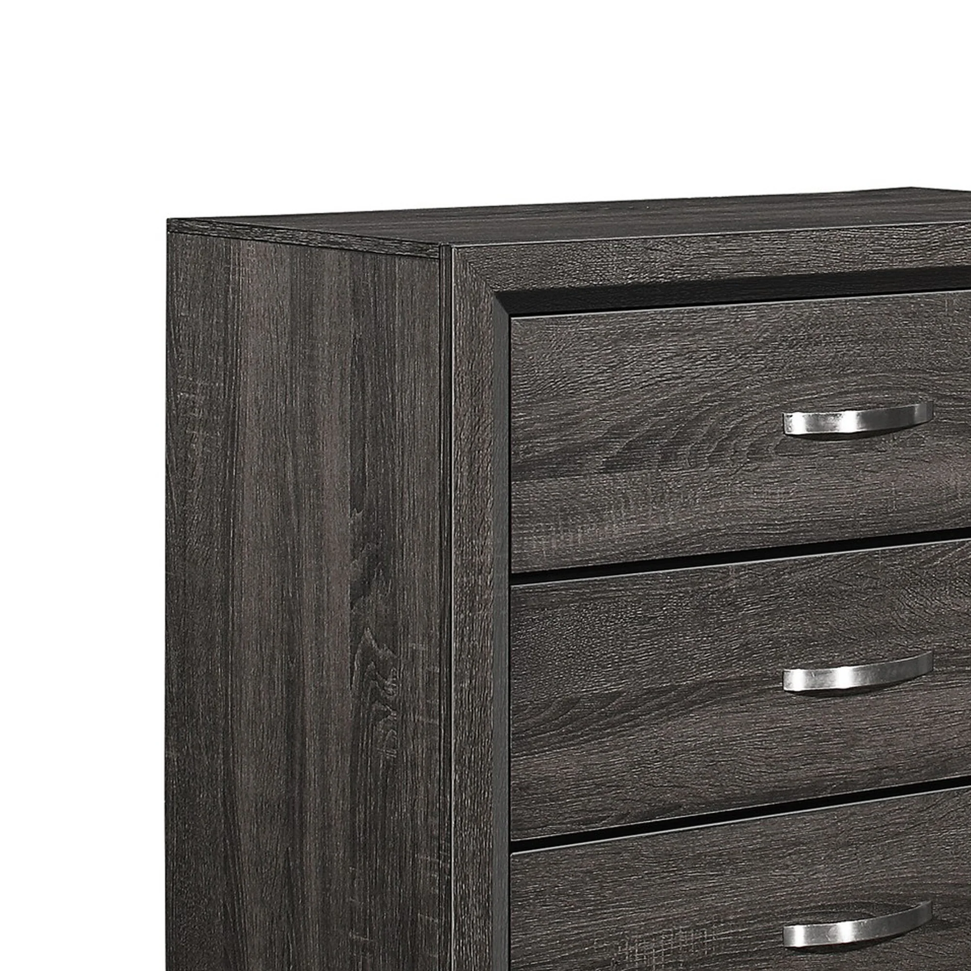 5 Drawer Wooden Chest With Grain Details And Chamfered Feet, Gray By Benzara - Image 4