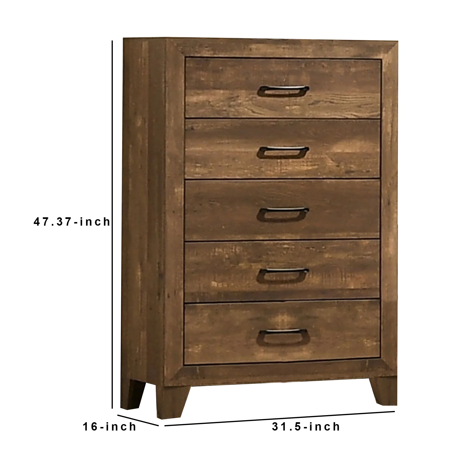 5 Drawer Wooden Chest With Grain Details Walnut Brown By Benzara - Image 2