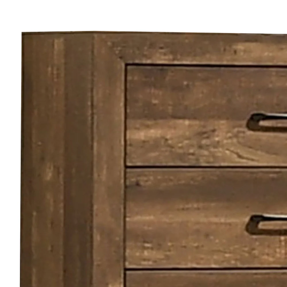 5 Drawer Wooden Chest With Grain Details Walnut Brown By Benzara - Image 3