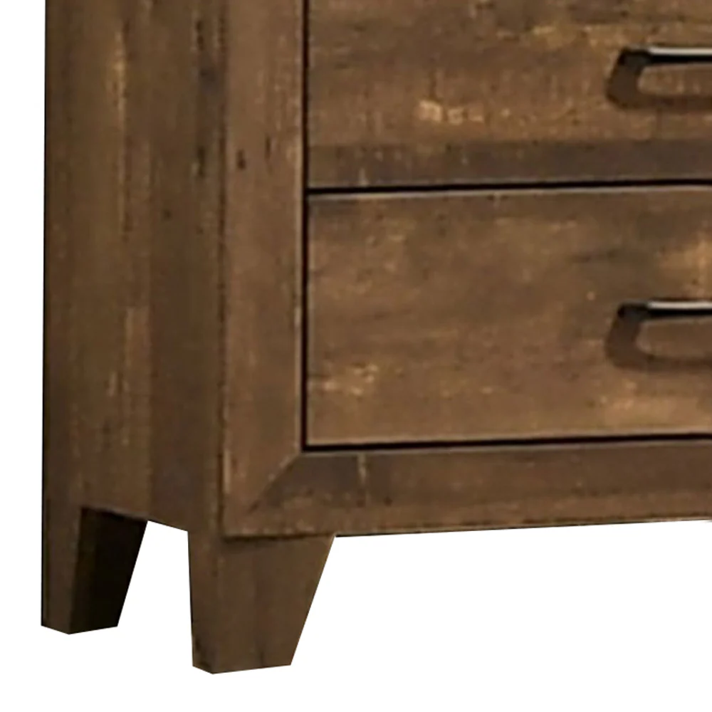 5 Drawer Wooden Chest With Grain Details Walnut Brown By Benzara - Image 5