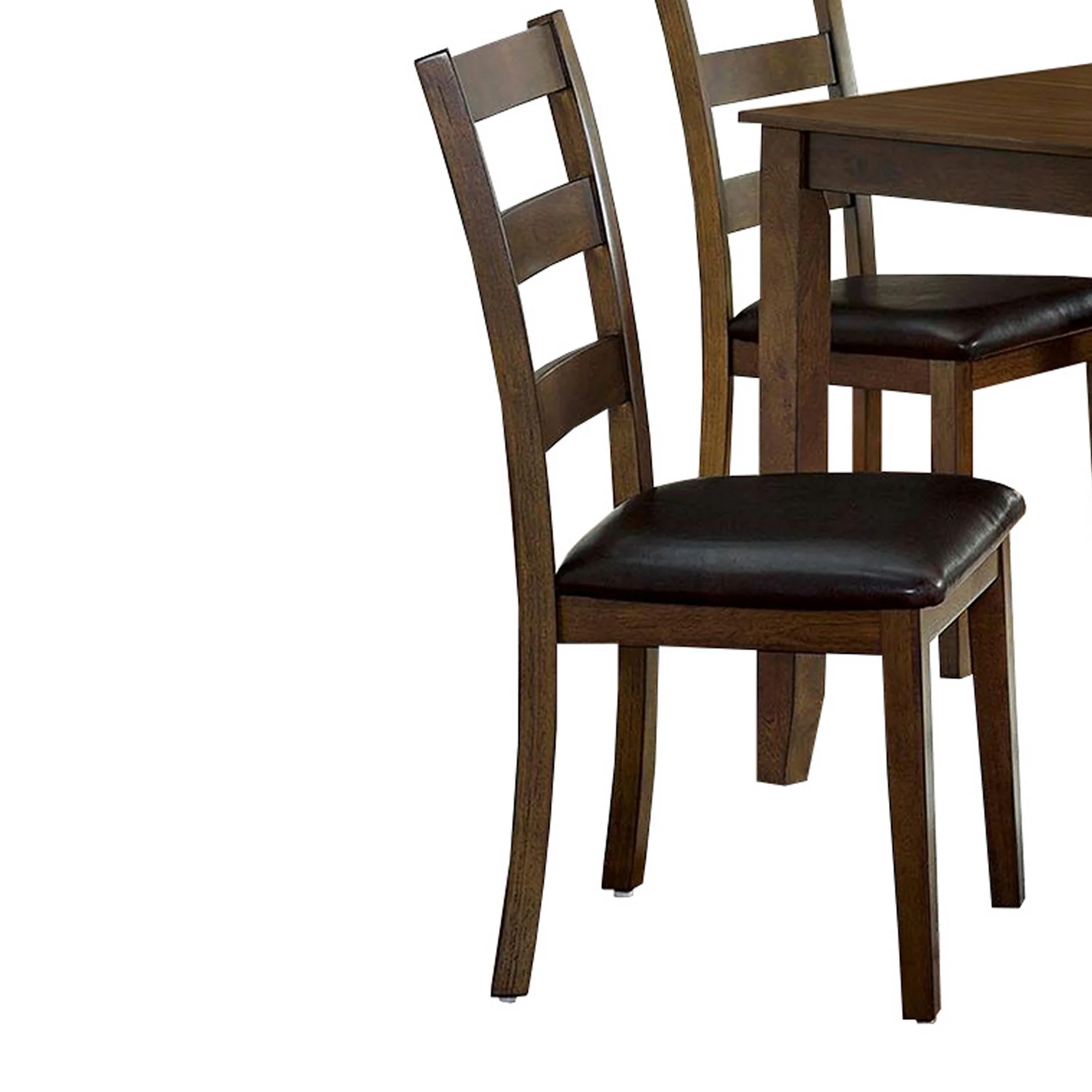 5 Piece Dining Table Set With Leatherette Seating Brown By Benzara - Image 2