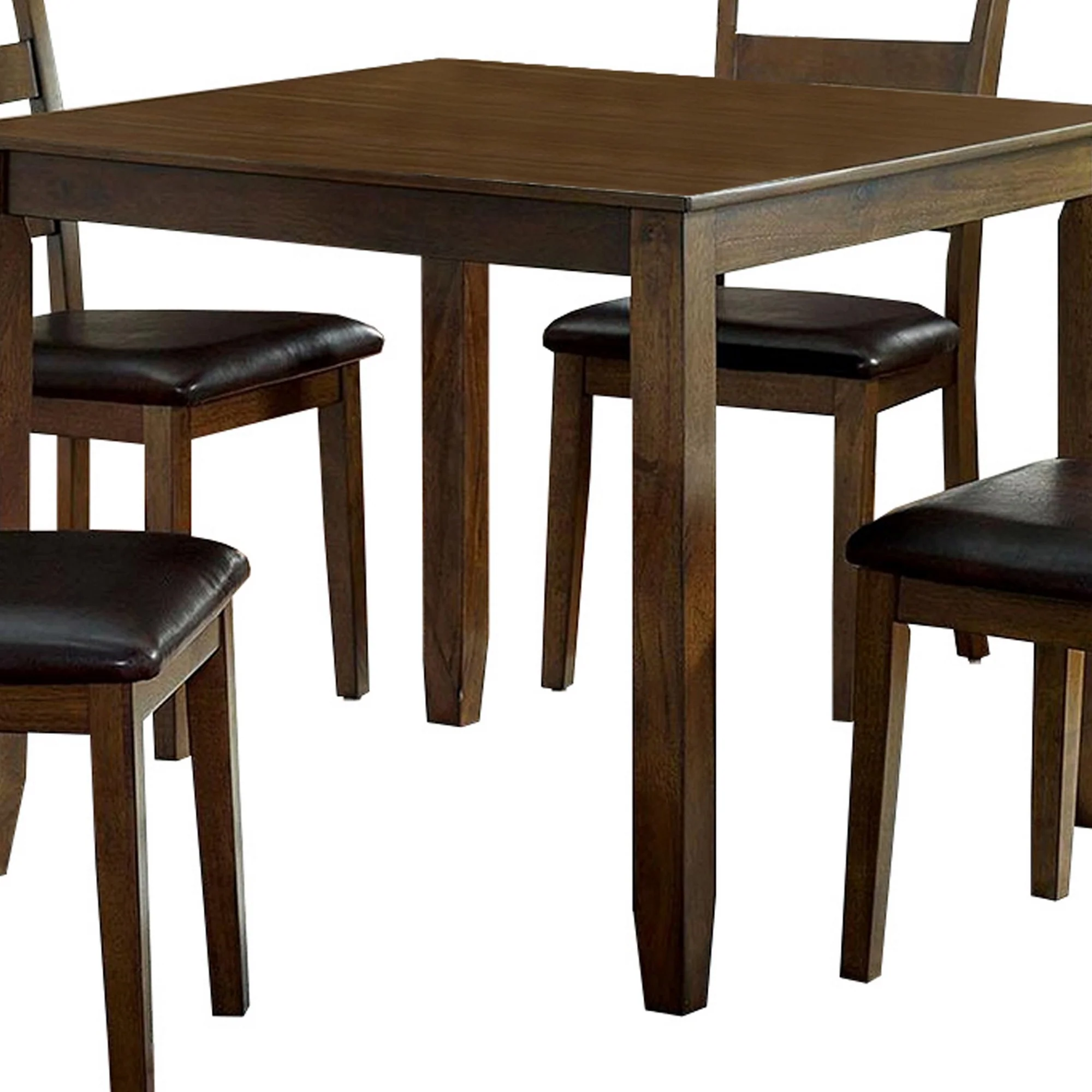 5 Piece Dining Table Set With Leatherette Seating Brown By Benzara - Image 3