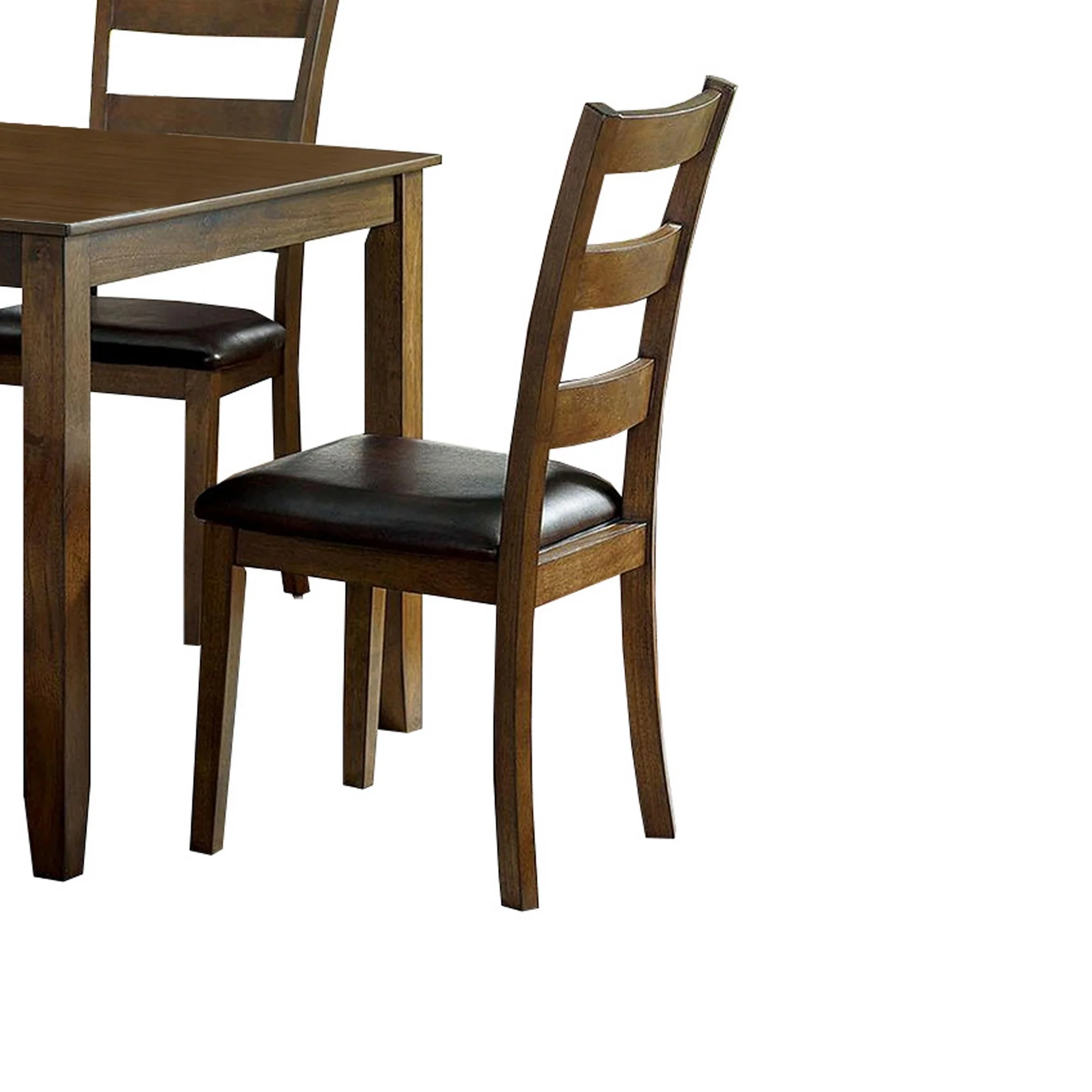 5 Piece Dining Table Set With Leatherette Seating Brown By Benzara - Image 4