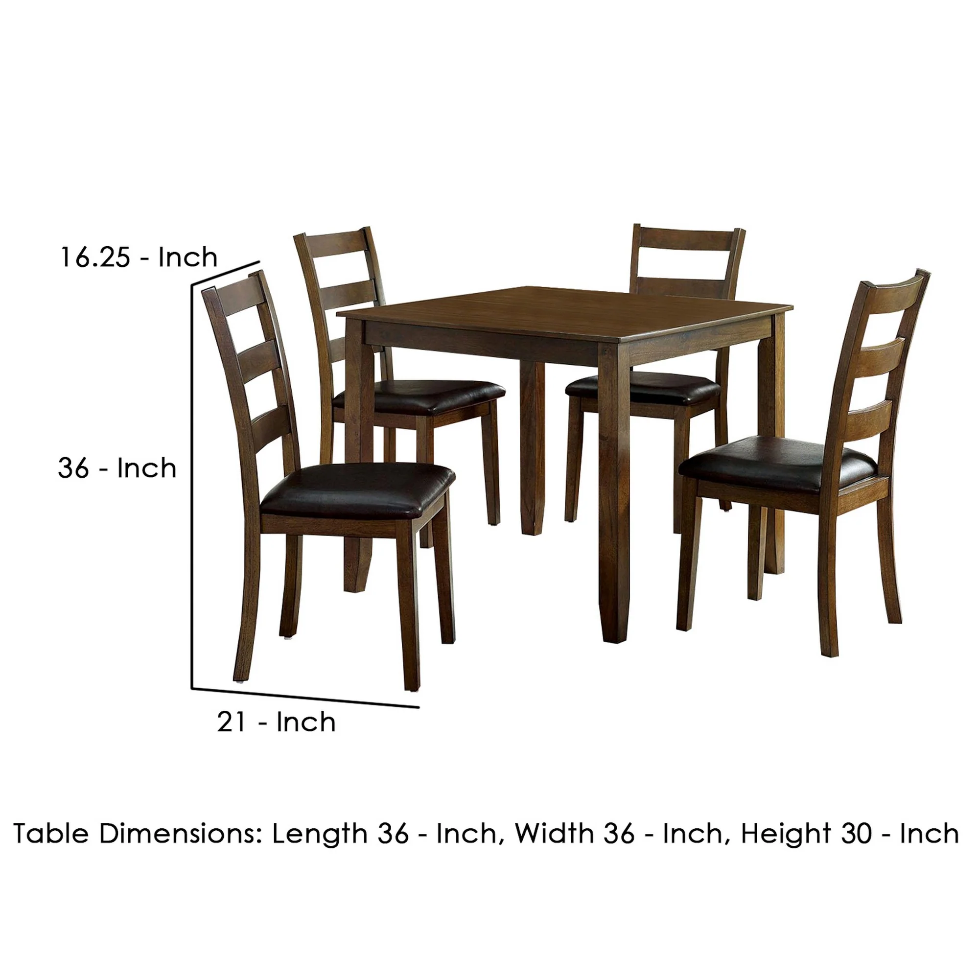 5 Piece Dining Table Set With Leatherette Seating Brown By Benzara - Image 5