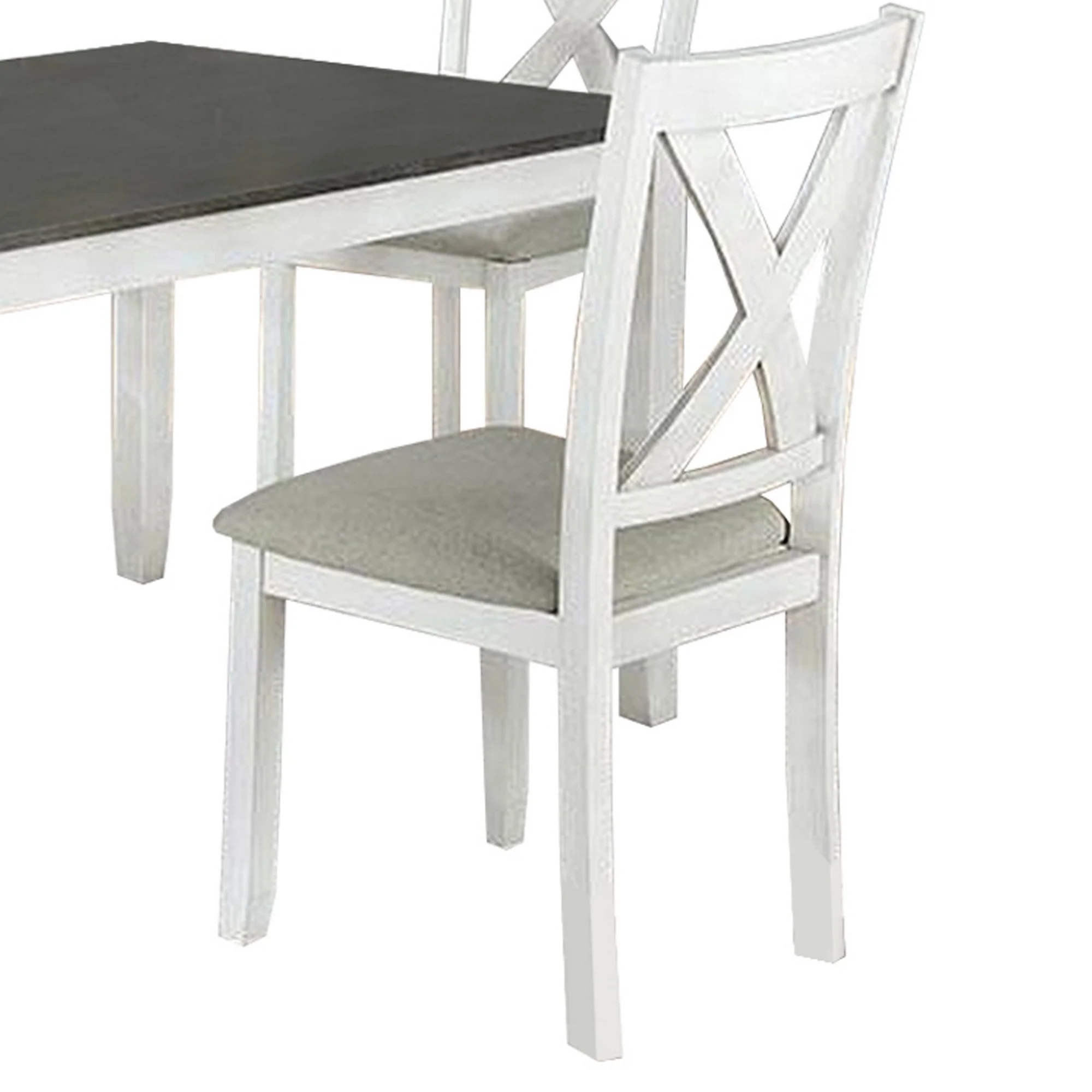 5 Piece Dining Table Set With Padded Seat And X Back White By Benzara - Image 4