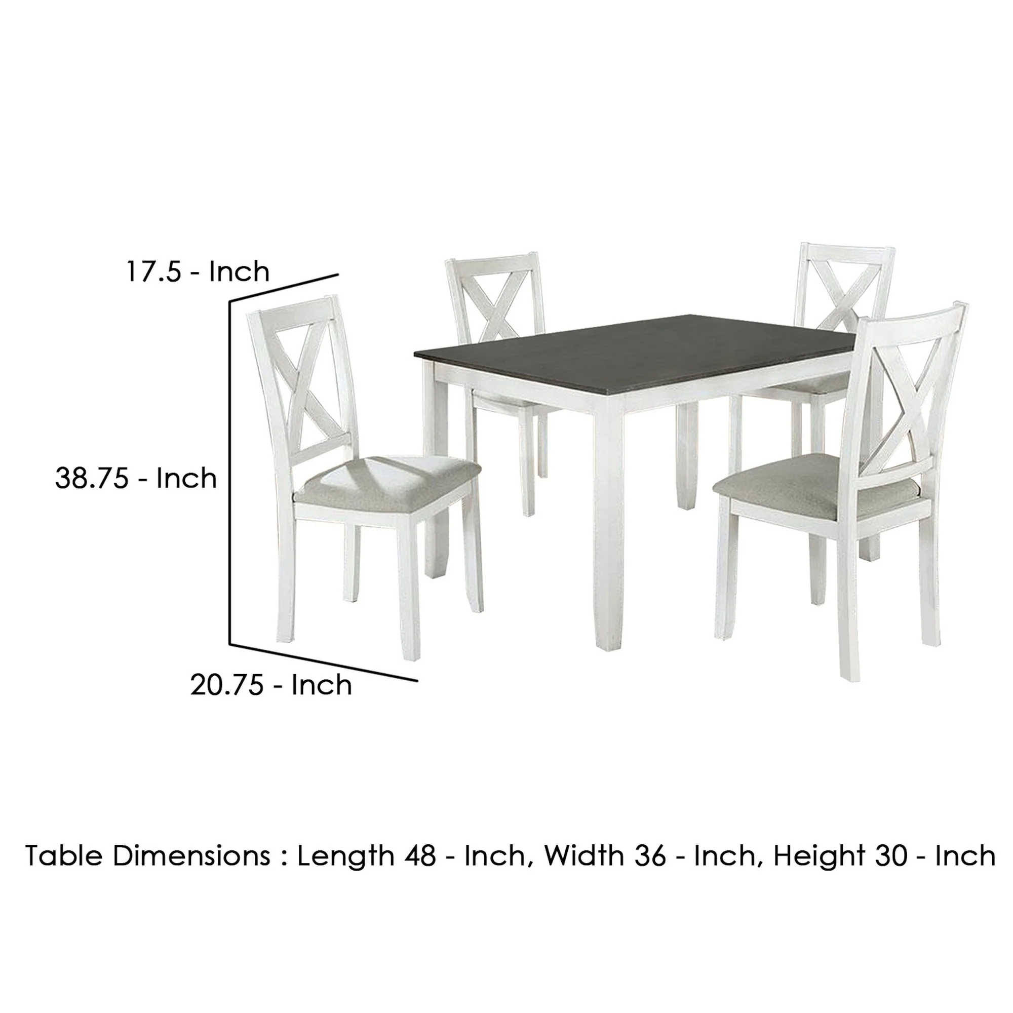 5 Piece Dining Table Set With Padded Seat And X Back White By Benzara - Image 5