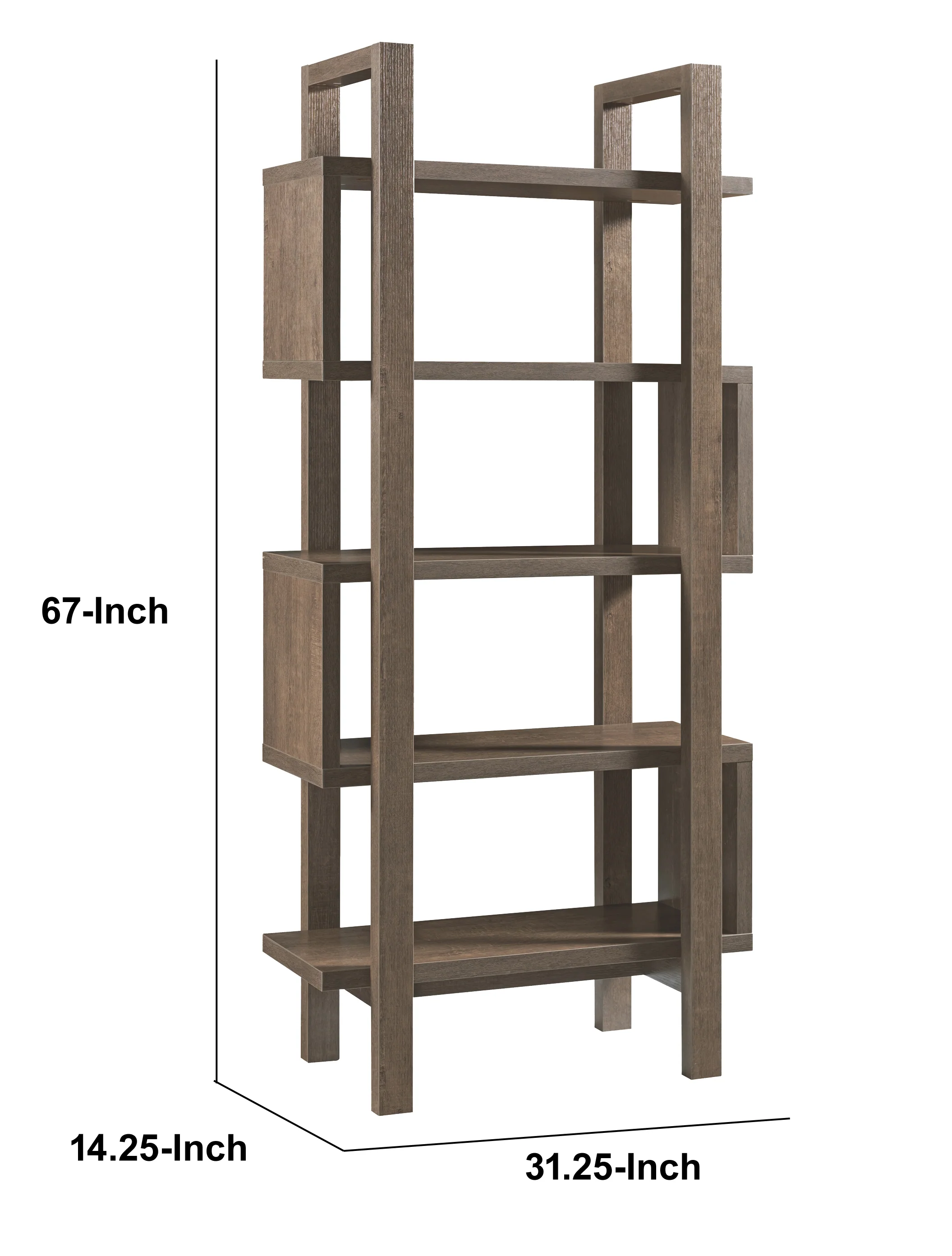 5 Shelf Open Design Wooden Bookcase With Zig Zag Design, Brown By Benzara - Image 5