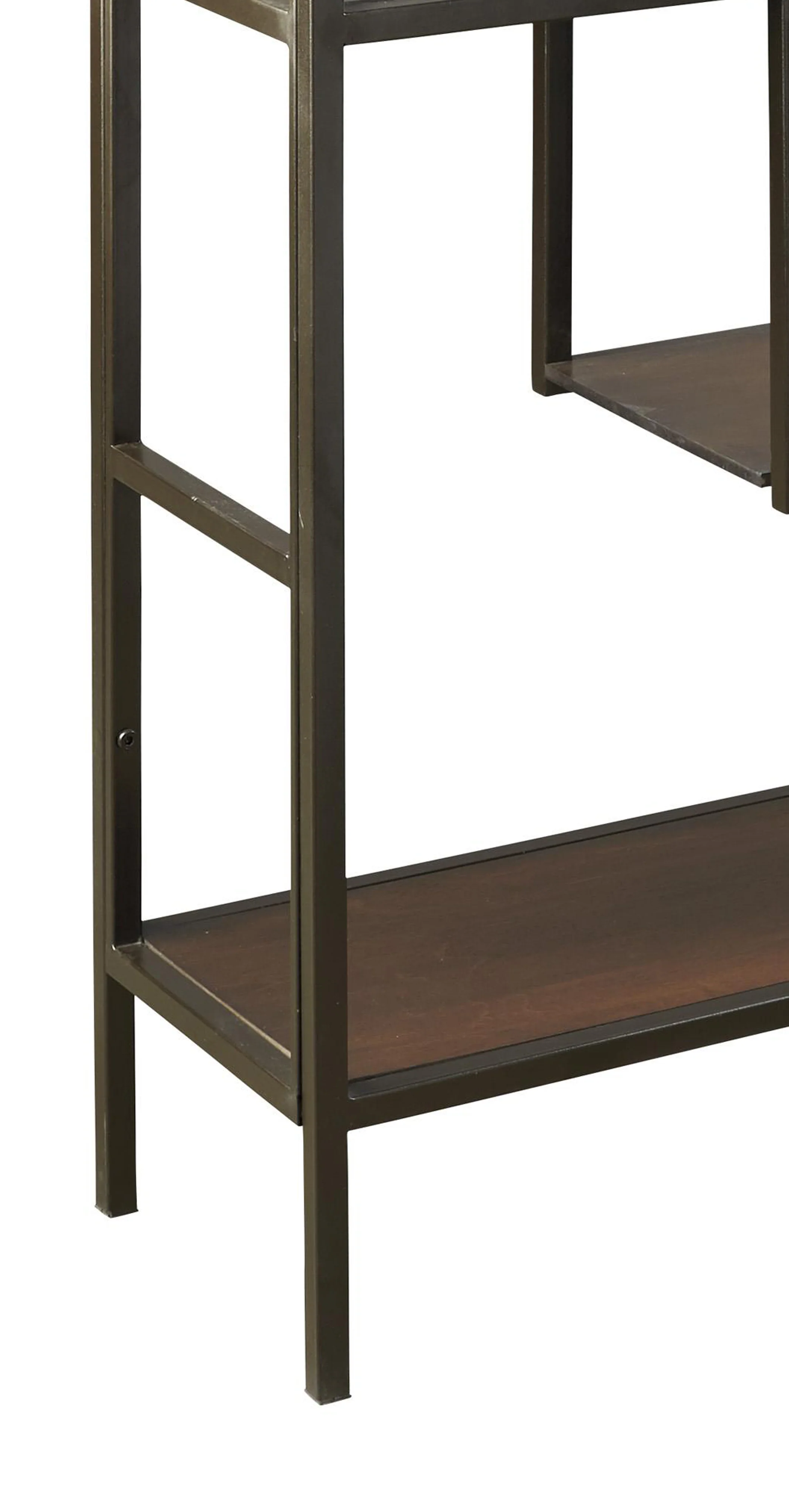 5 Shelves Asymmetric Design Bookcase With Metal Frame, Brown And Black By Benzara - Image 3
