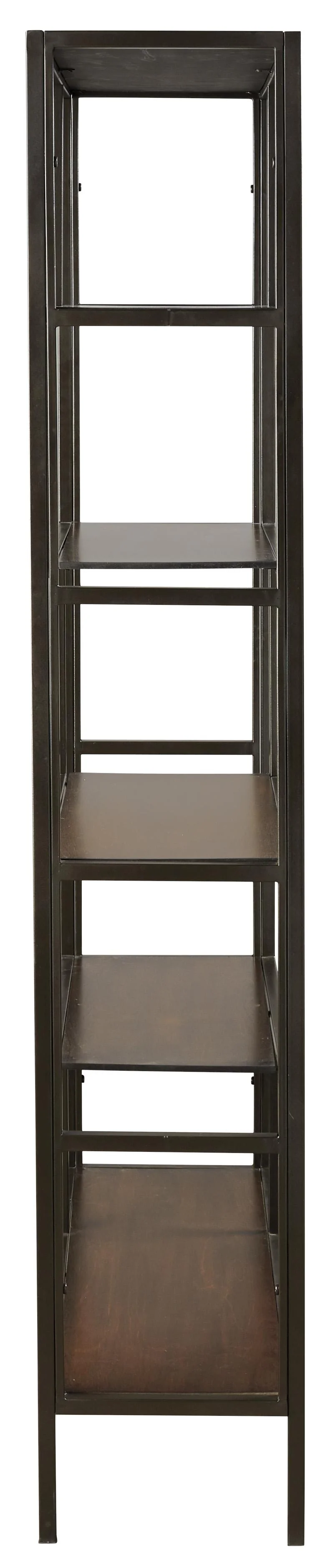 5 Shelves Asymmetric Design Bookcase With Metal Frame, Brown And Black By Benzara - Image 4