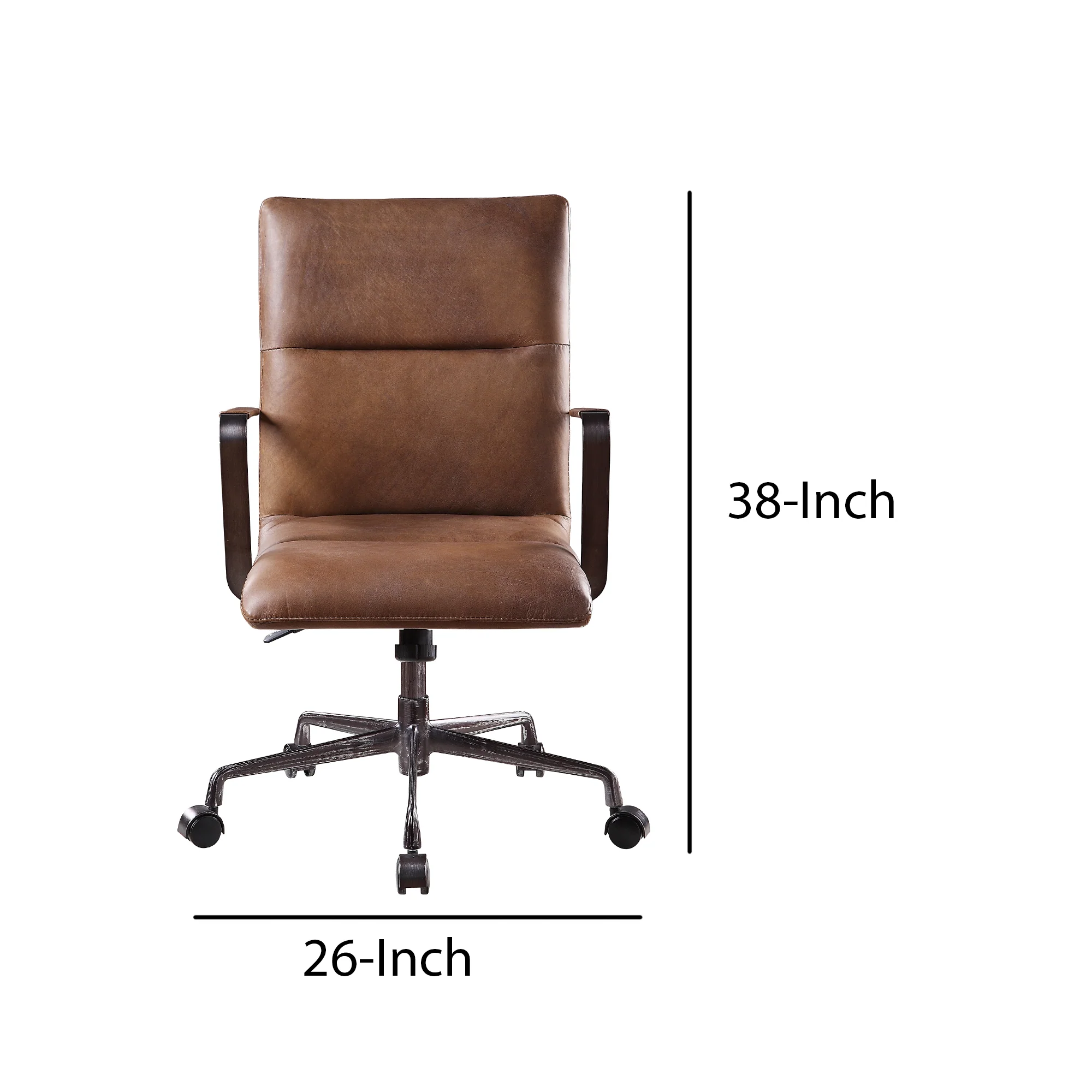 5 Star Base Faux Leather Upholstered Wooden Office Chair , Brown By Benzara - Image 2