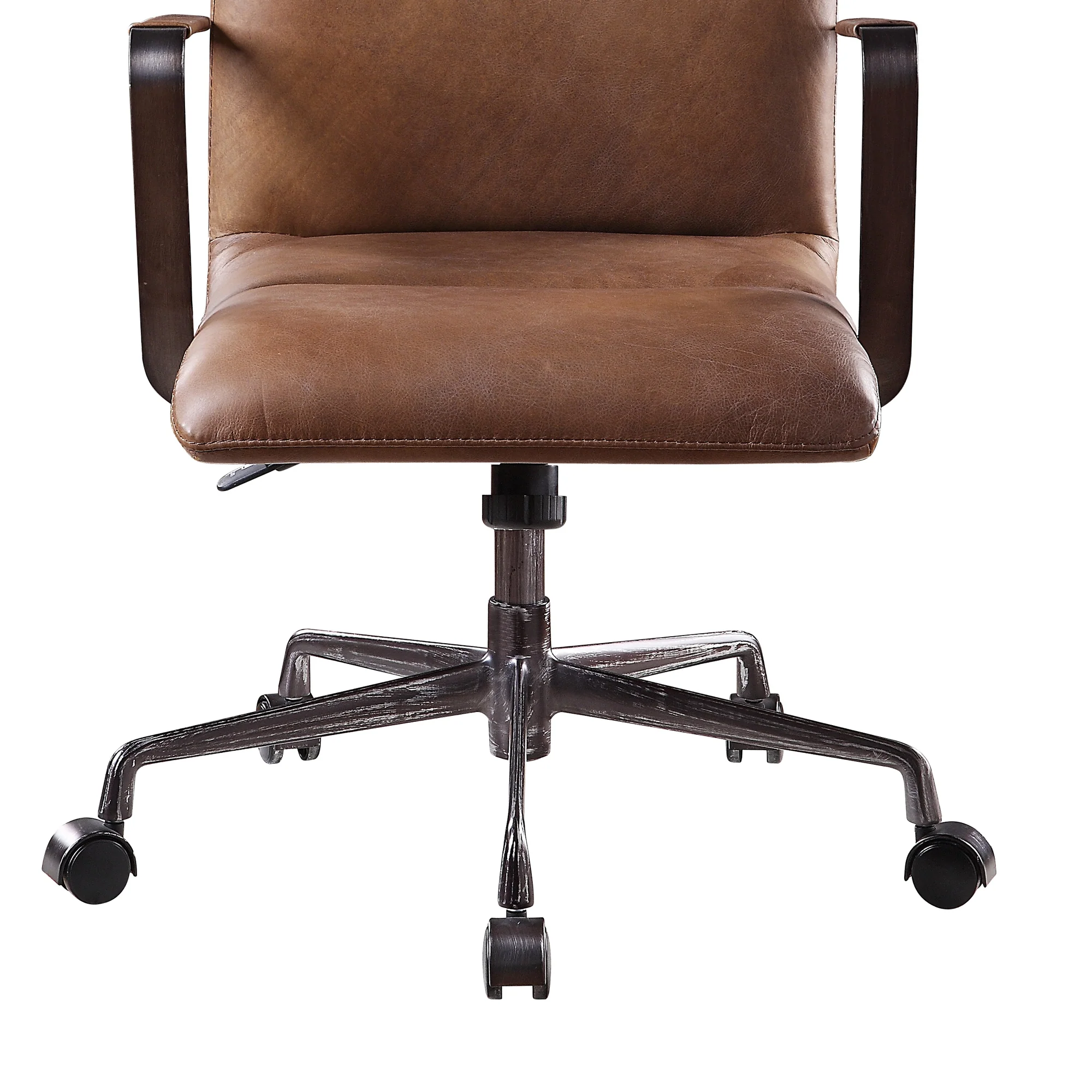 5 Star Base Faux Leather Upholstered Wooden Office Chair , Brown By Benzara - Image 3
