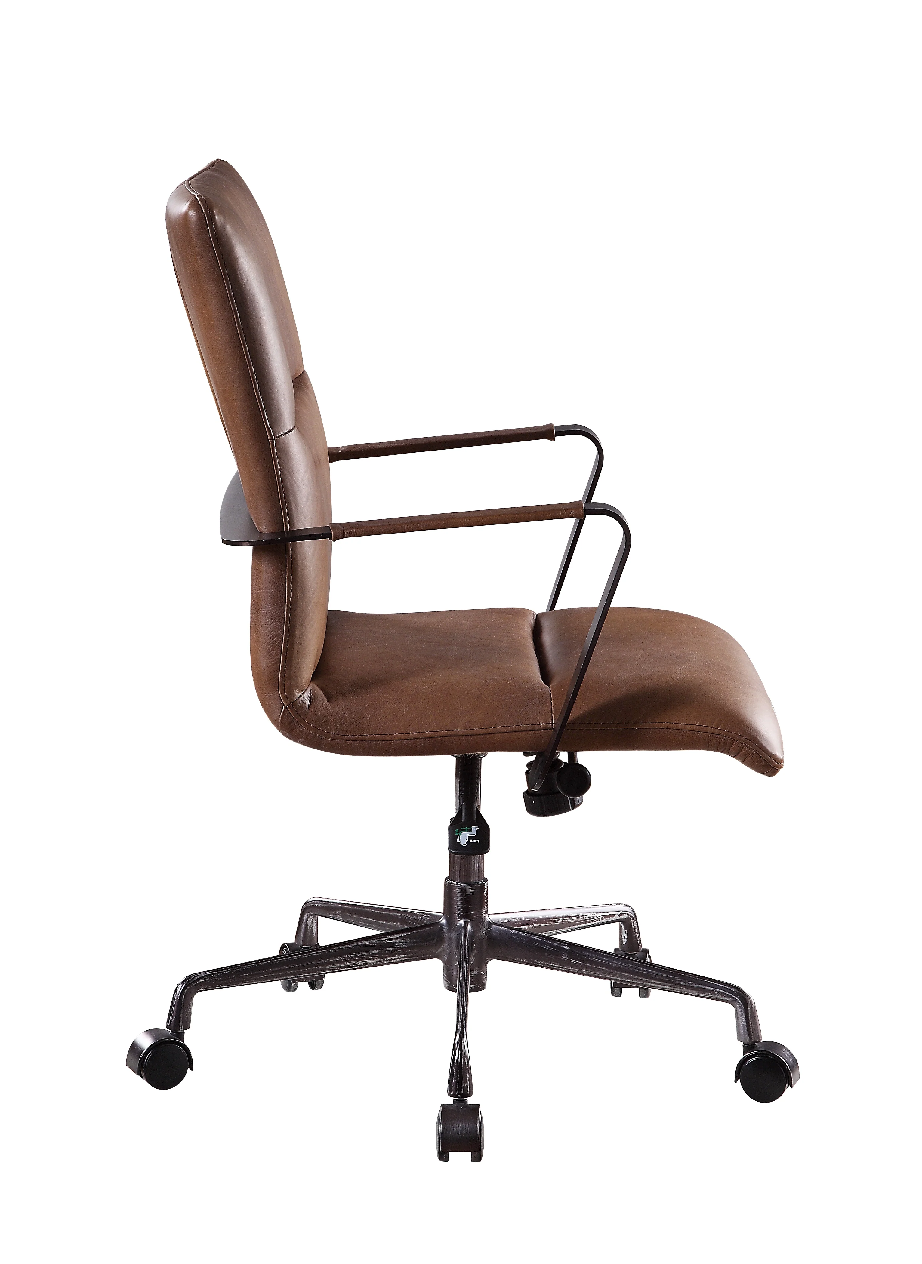5 Star Base Faux Leather Upholstered Wooden Office Chair , Brown By Benzara - Image 4