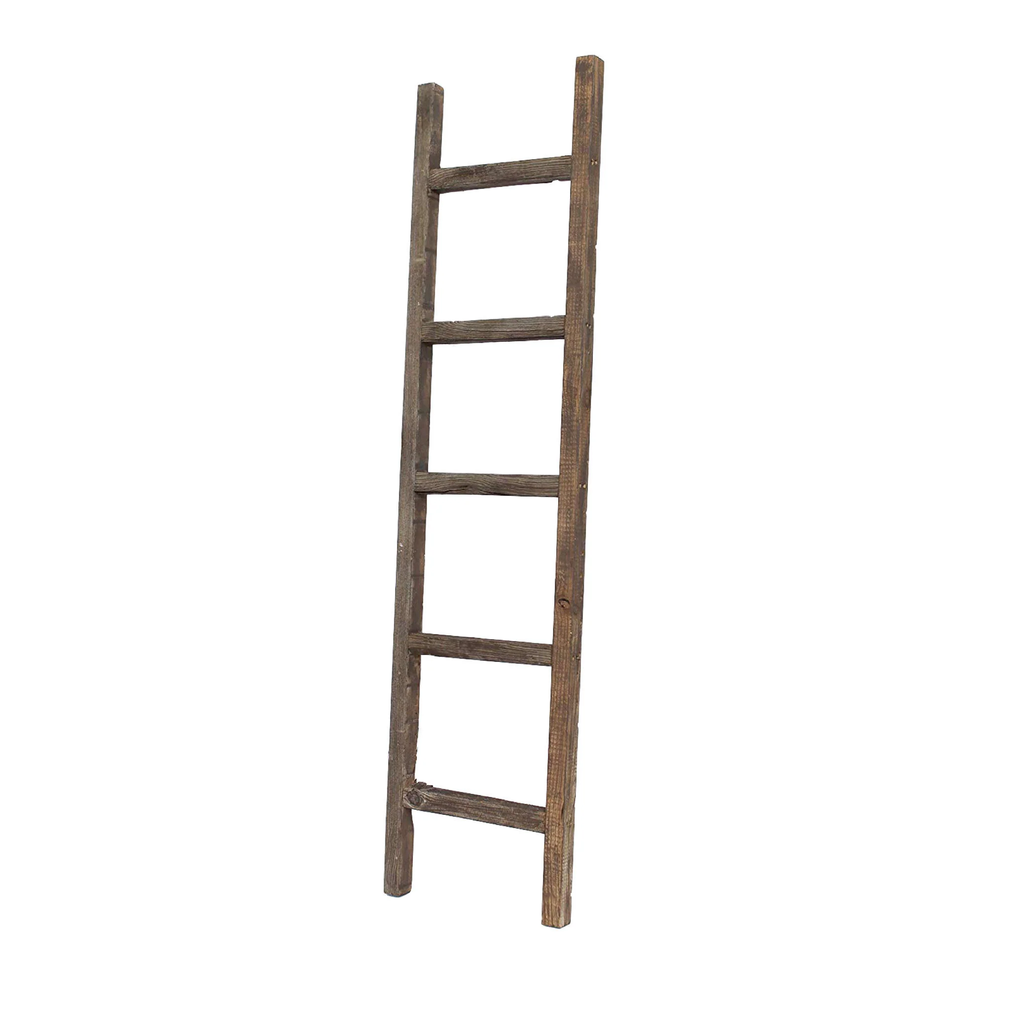 5 Step Rustic Espresso Gray Wood Ladder Shelf By Homeroots - Image 8