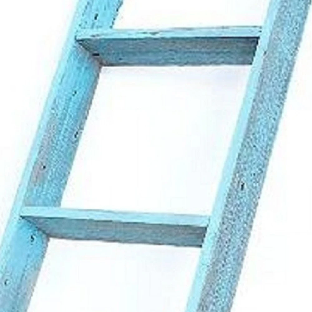 5 Step Rustic Turquoise Wood Ladder Shelf By Homeroots - Image 2