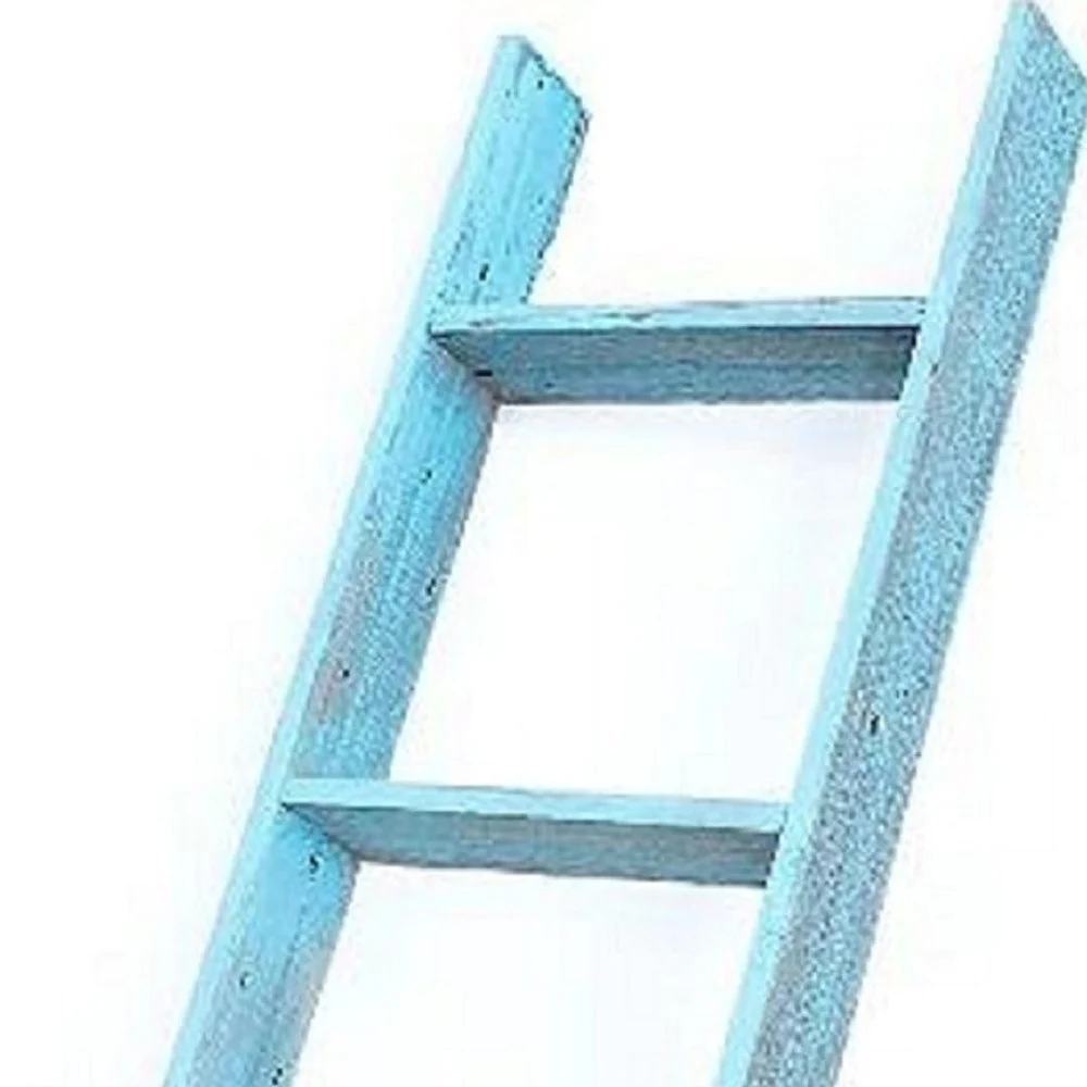 5 Step Rustic Turquoise Wood Ladder Shelf By Homeroots - Image 3