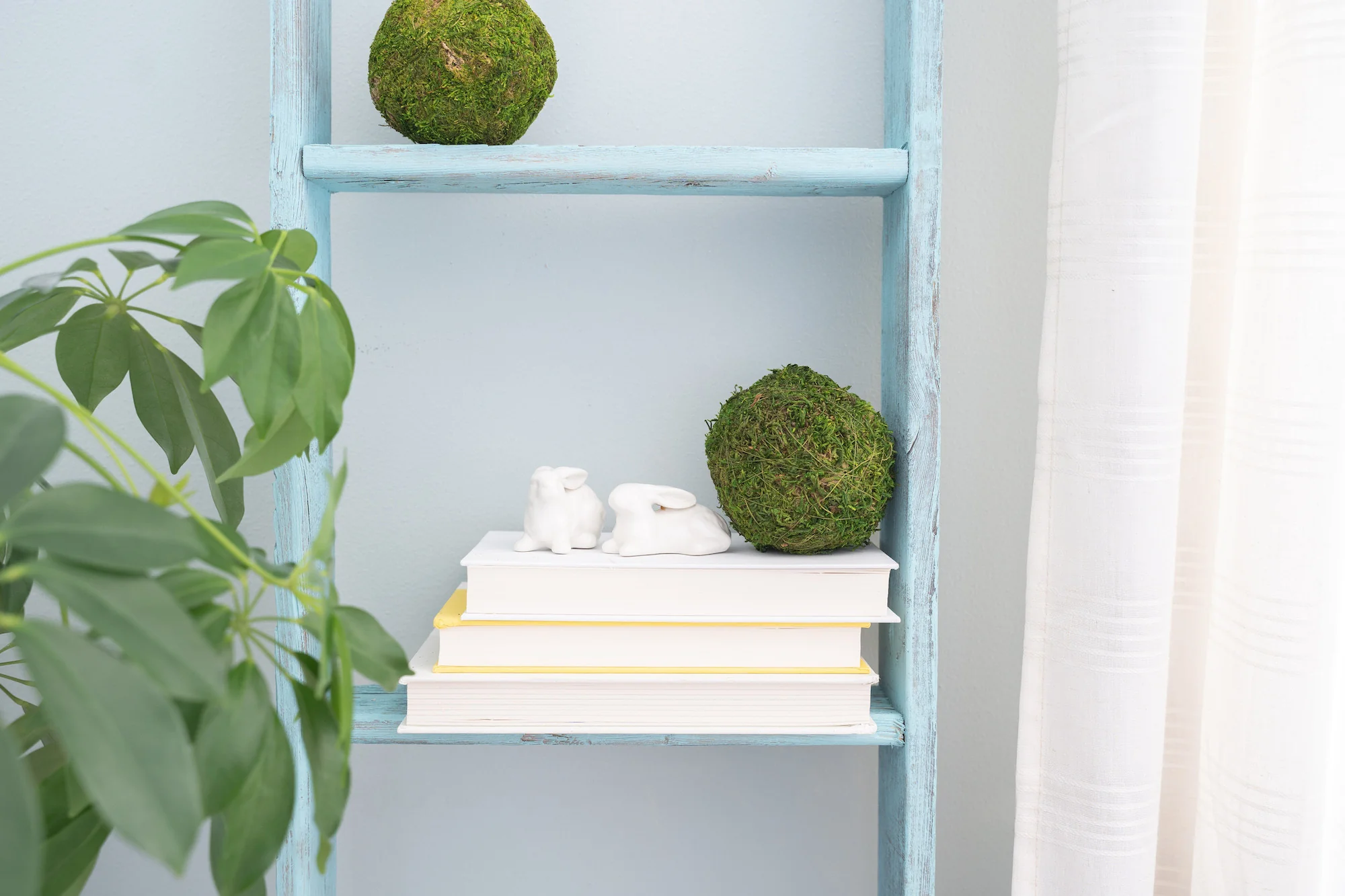 5 Step Rustic Turquoise Wood Ladder Shelf By Homeroots - Image 5