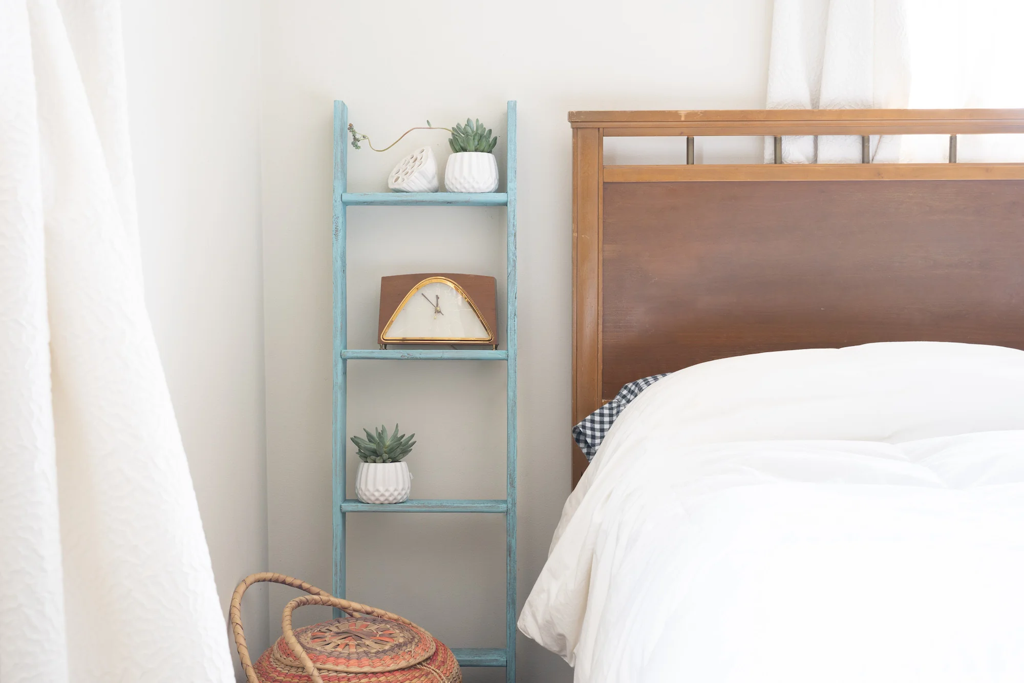 5 Step Rustic Turquoise Wood Ladder Shelf By Homeroots - Image 6