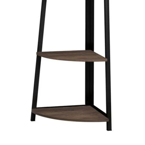 5 Tier Wooden Corner Bookcase With Metal Frame Brown And Black By Benzara - Image 2