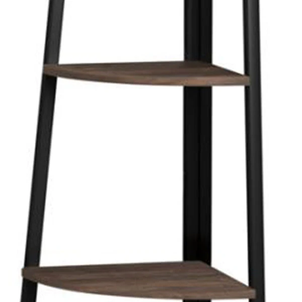 5 Tier Wooden Corner Bookcase With Metal Frame Brown And Black By Benzara - Image 3