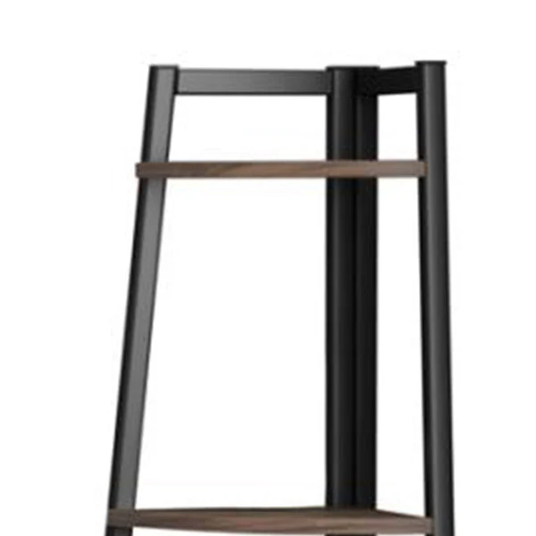 5 Tier Wooden Corner Bookcase With Metal Frame Brown And Black By Benzara - Image 4