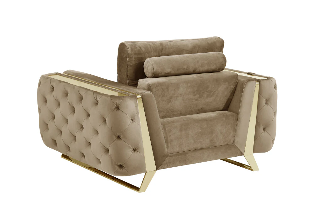 50" Beige and Gold Velvet Chair Arm Chair By Homeroots - Image 3