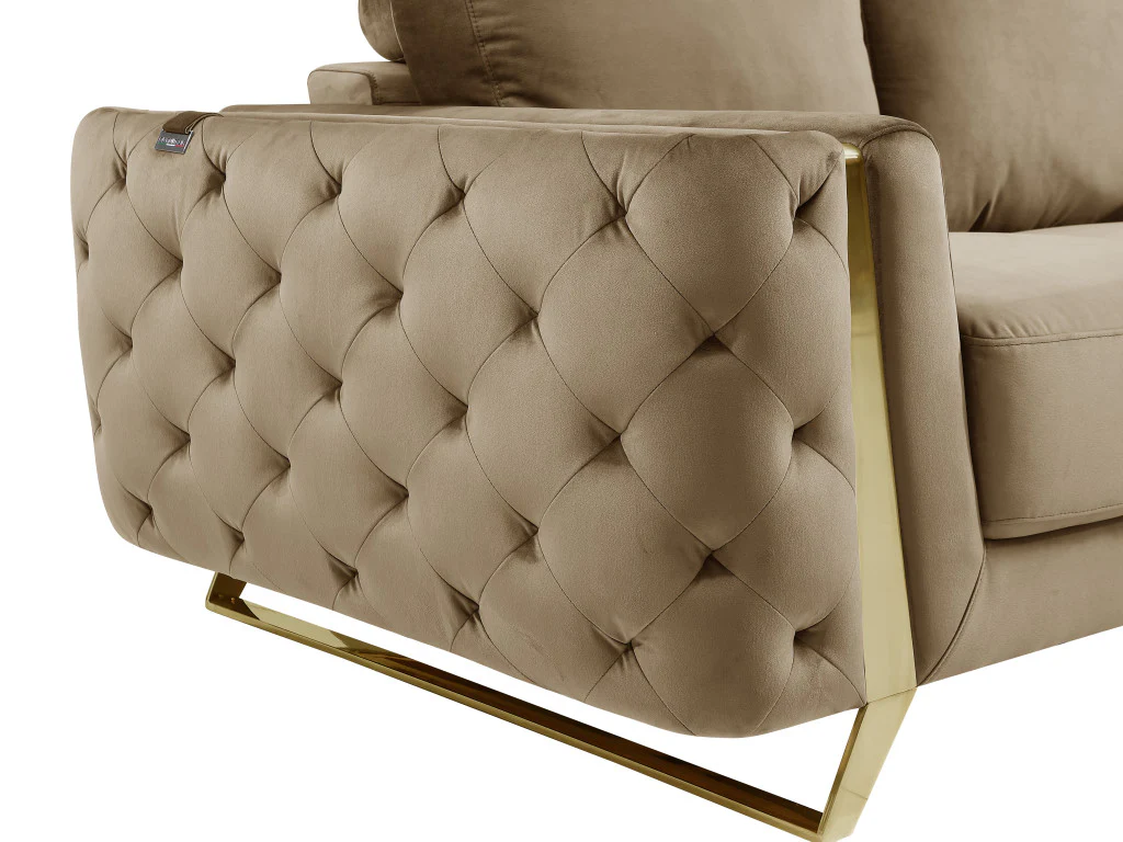 50" Beige and Gold Velvet Chair Arm Chair By Homeroots - Image 7