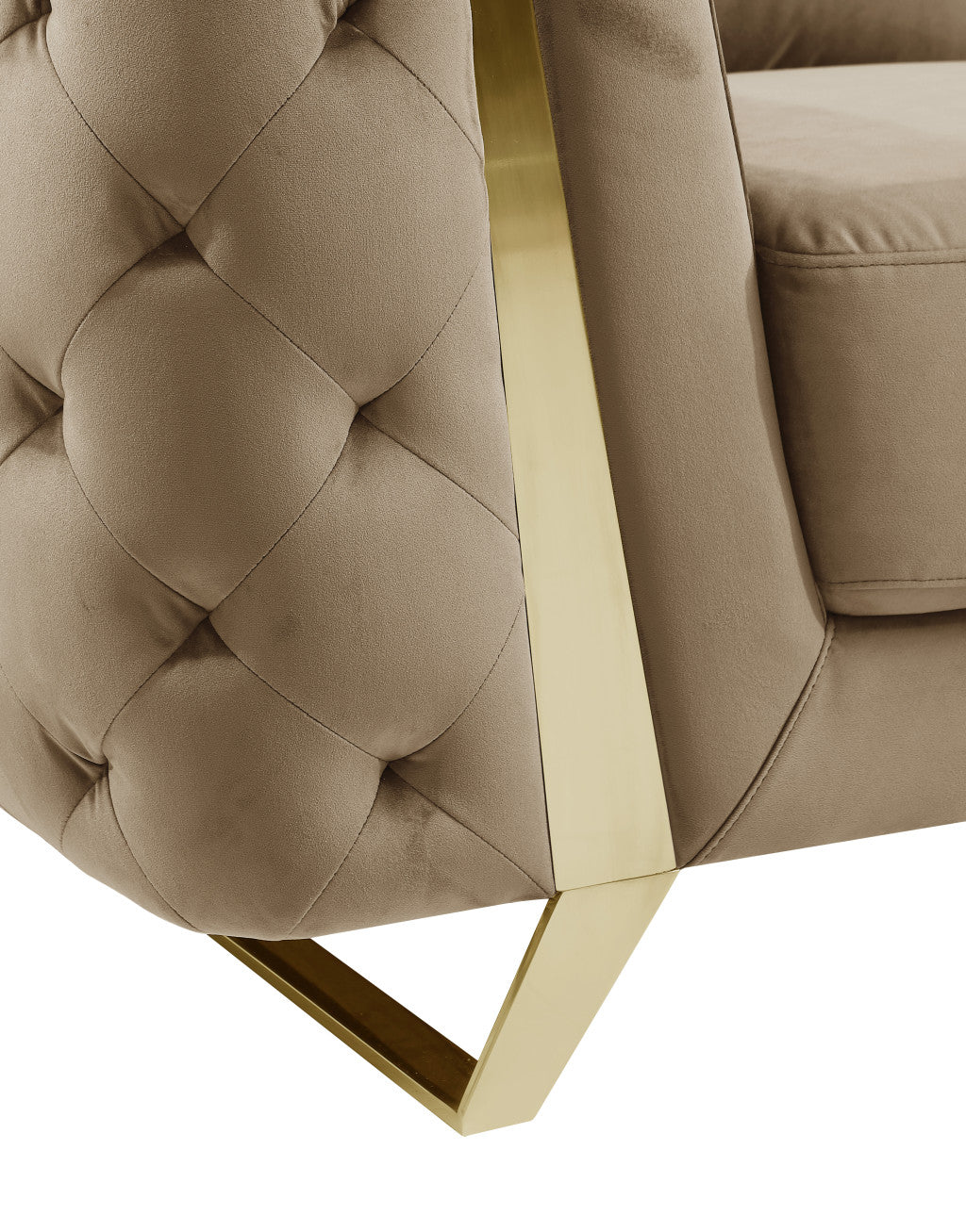 50" Beige and Gold Velvet Chair Arm Chair By Homeroots - Image 8