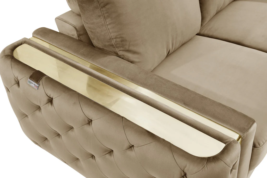 50" Beige and Gold Velvet Chair Arm Chair By Homeroots - Image 9