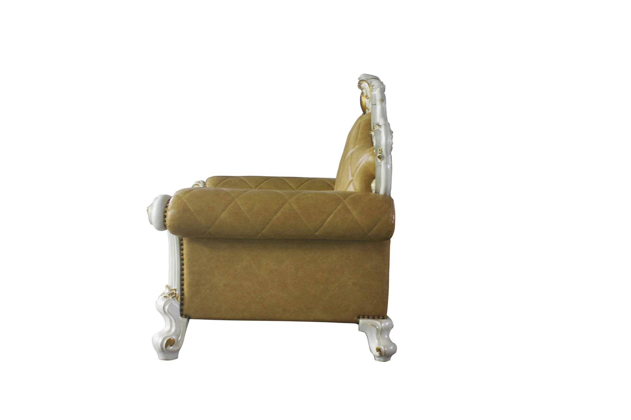 50" Beige and Pearl Faux Leather Tufted Arm Chair By Homeroots - Image 2