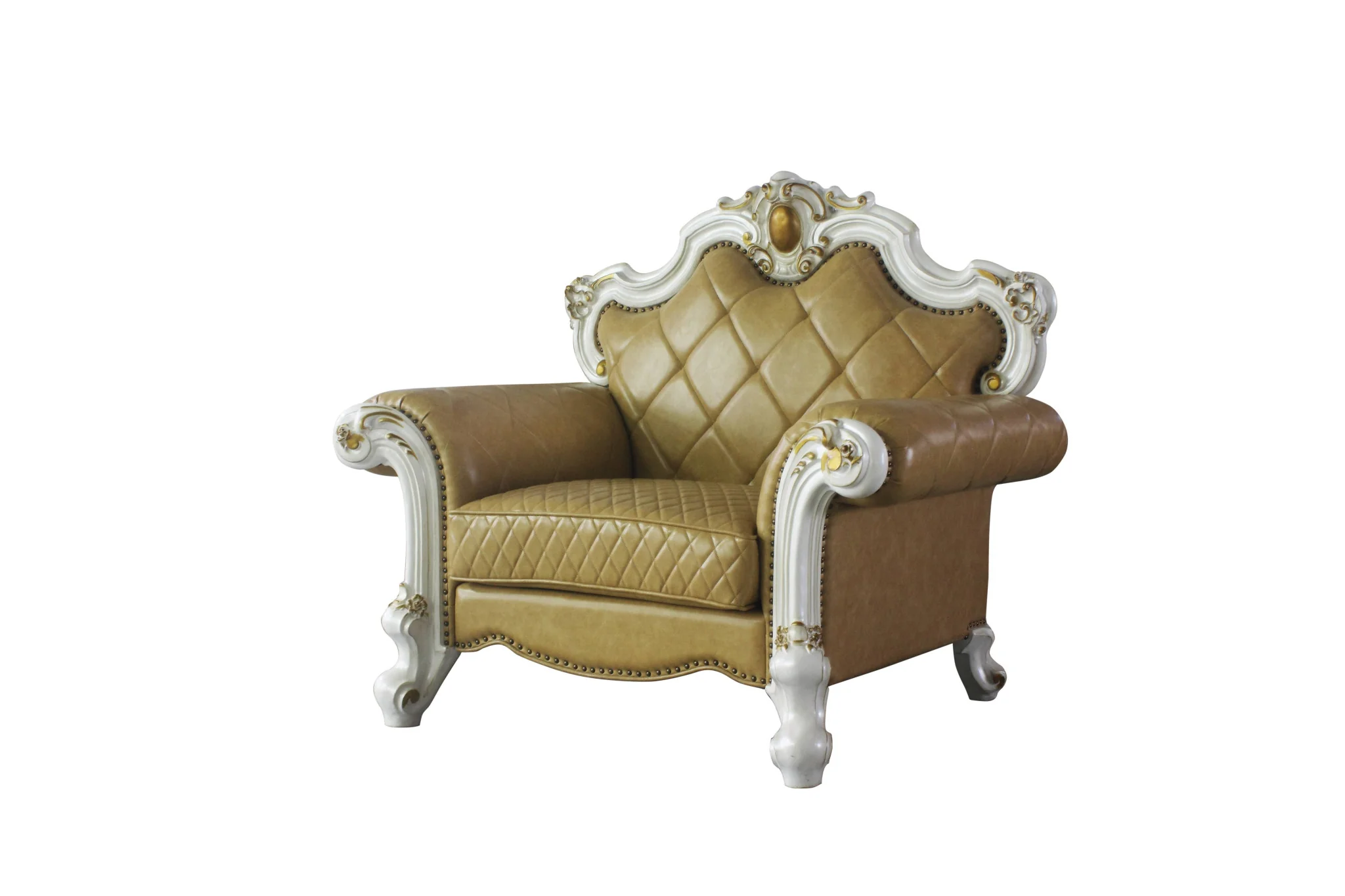50" Beige and Pearl Faux Leather Tufted Arm Chair By Homeroots - Image 3
