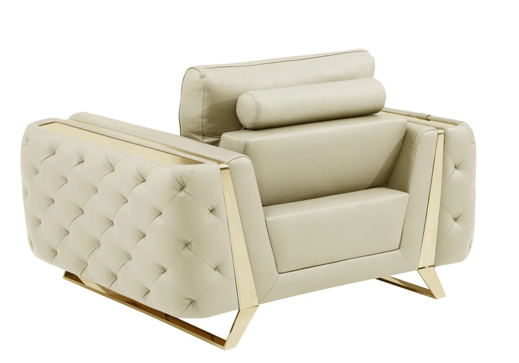 50" Beige and Silver Faux Leather Tufted Arm Chair By Homeroots - Image 3