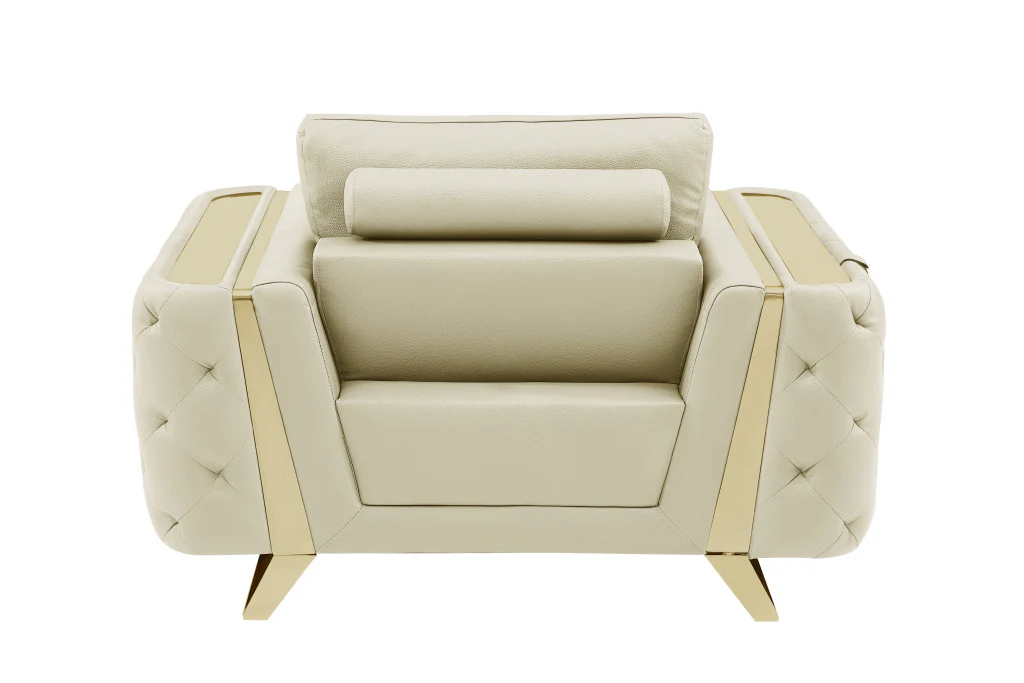 50" Beige and Silver Faux Leather Tufted Arm Chair By Homeroots - Image 4