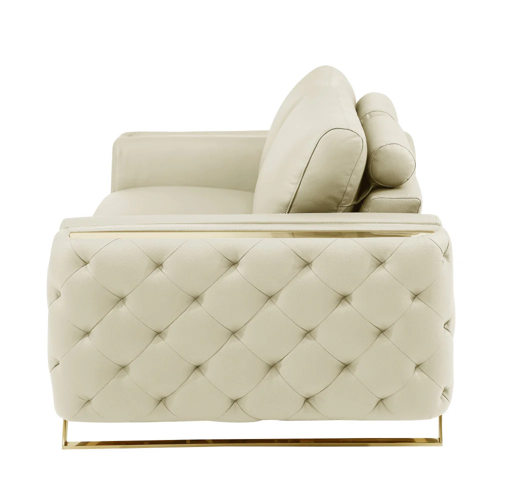 50" Beige and Silver Faux Leather Tufted Arm Chair By Homeroots - Image 5