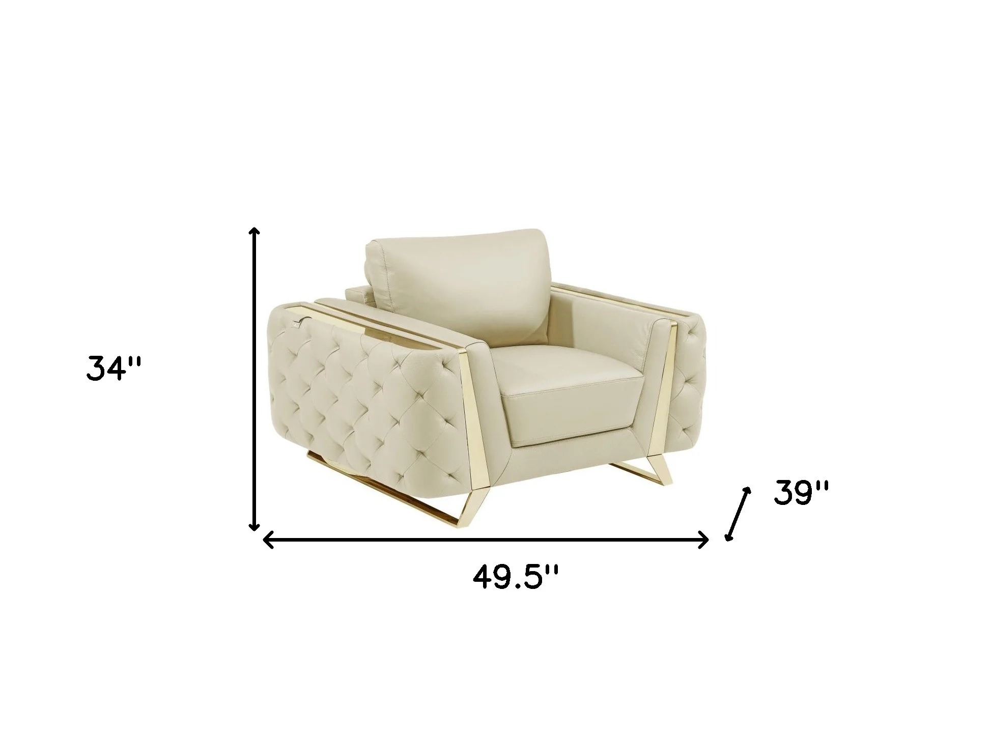 50" Beige and Silver Faux Leather Tufted Arm Chair By Homeroots - Image 9