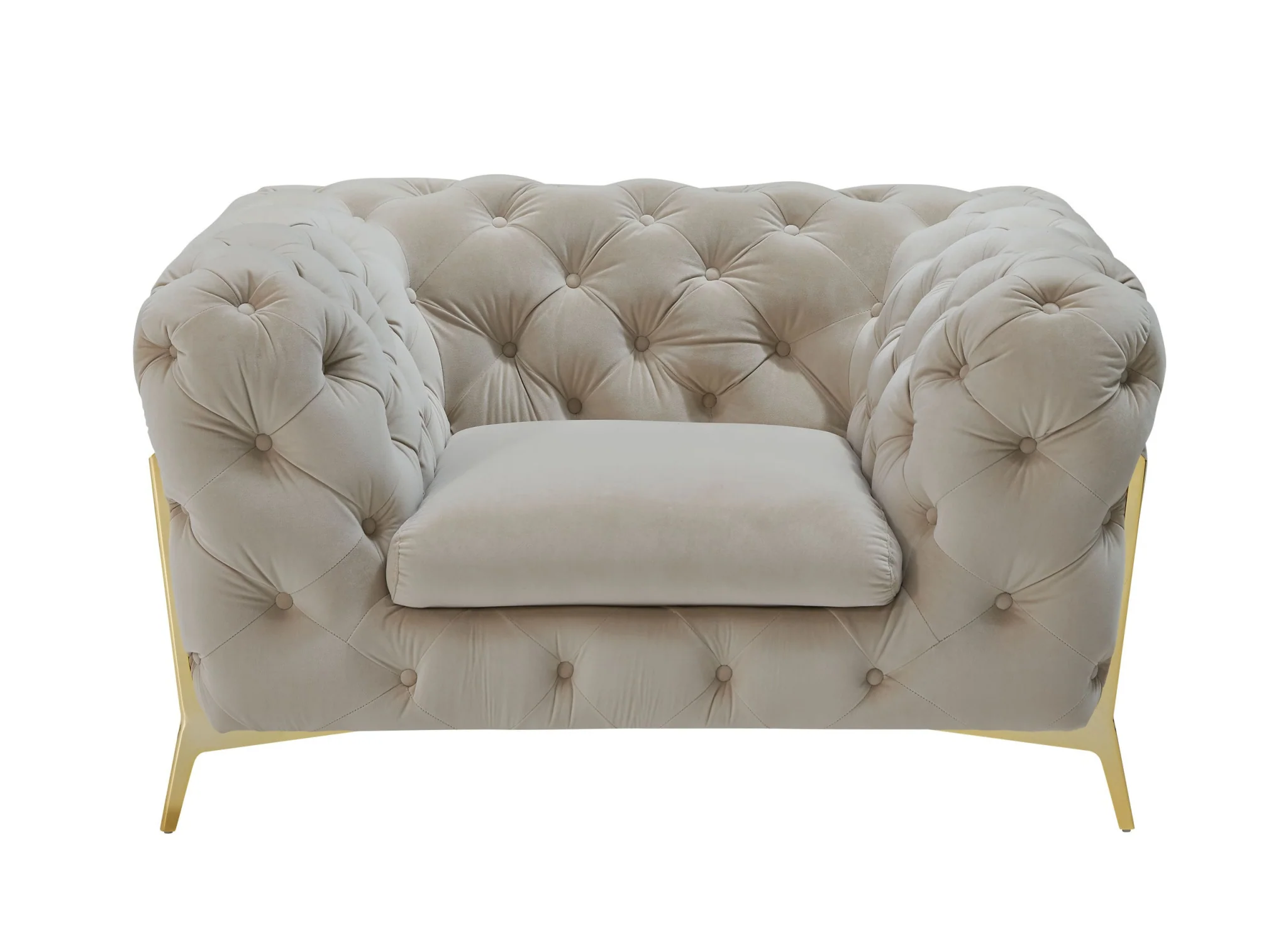 50" Beige Tufted Velvet And Gold Solid Color Lounge Chair By Homeroots - Image 2