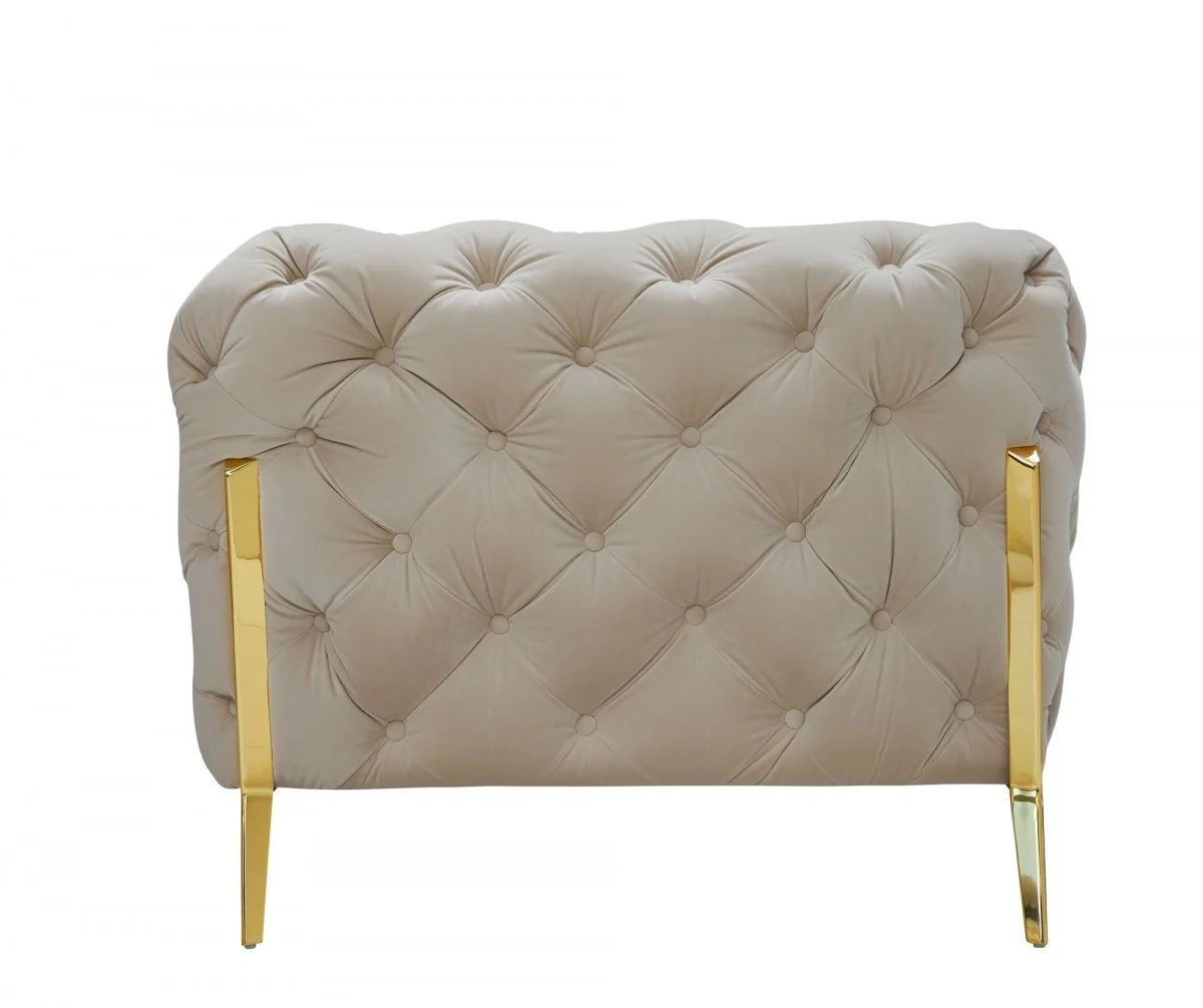 50" Beige Tufted Velvet And Gold Solid Color Lounge Chair By Homeroots - Image 3