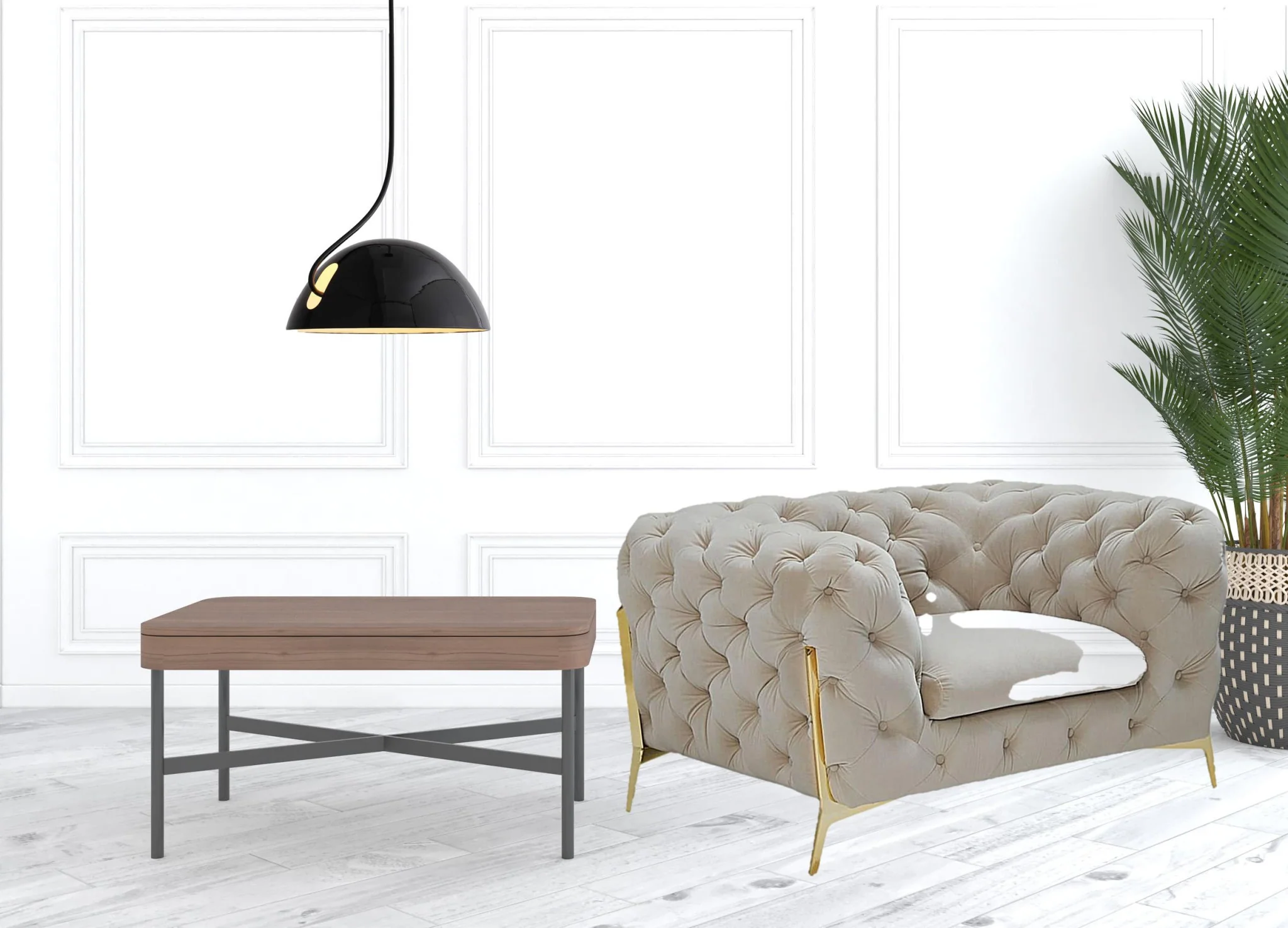 50" Beige Tufted Velvet And Gold Solid Color Lounge Chair By Homeroots - Image 4