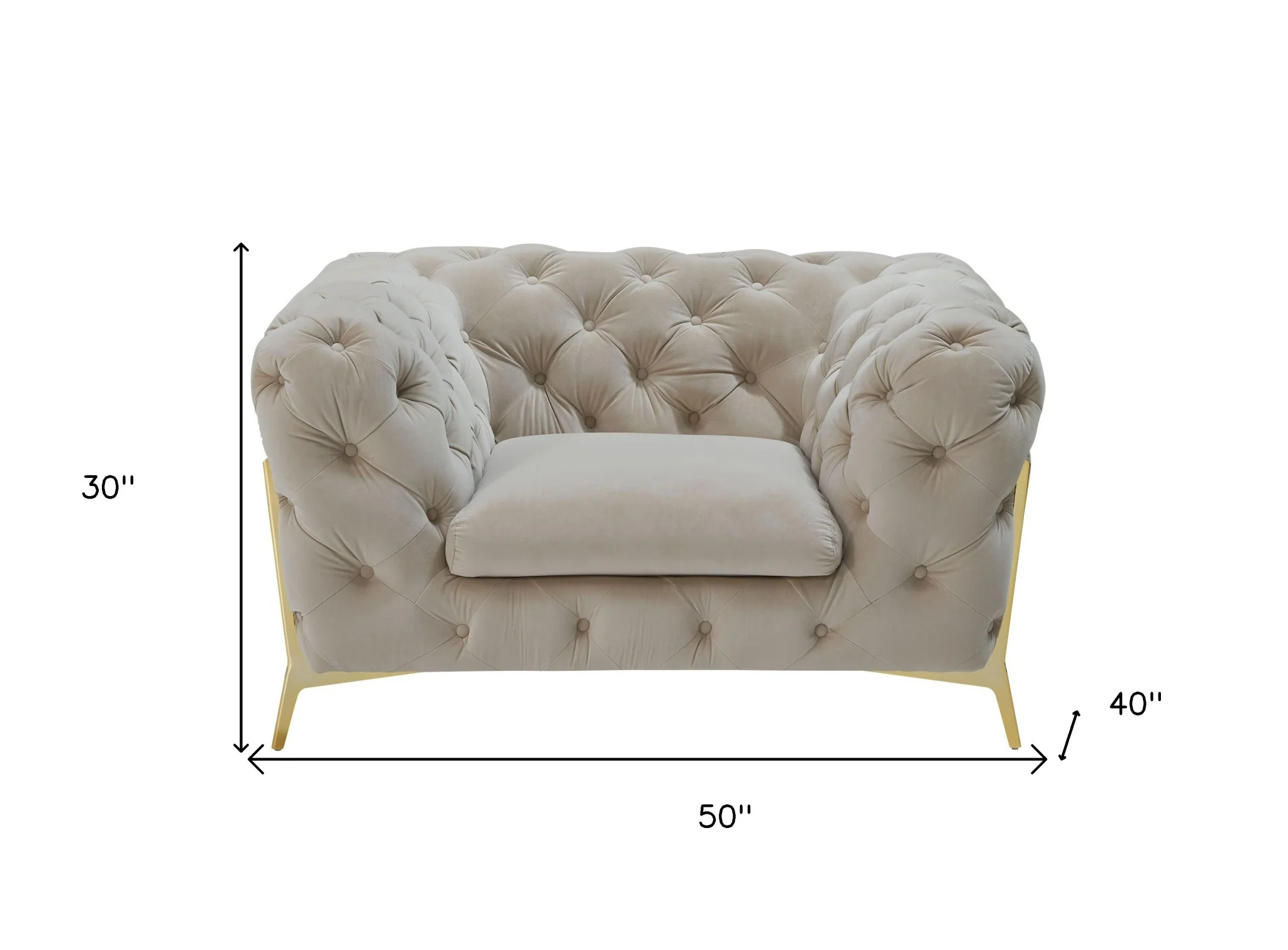 50" Beige Tufted Velvet And Gold Solid Color Lounge Chair By Homeroots - Image 6