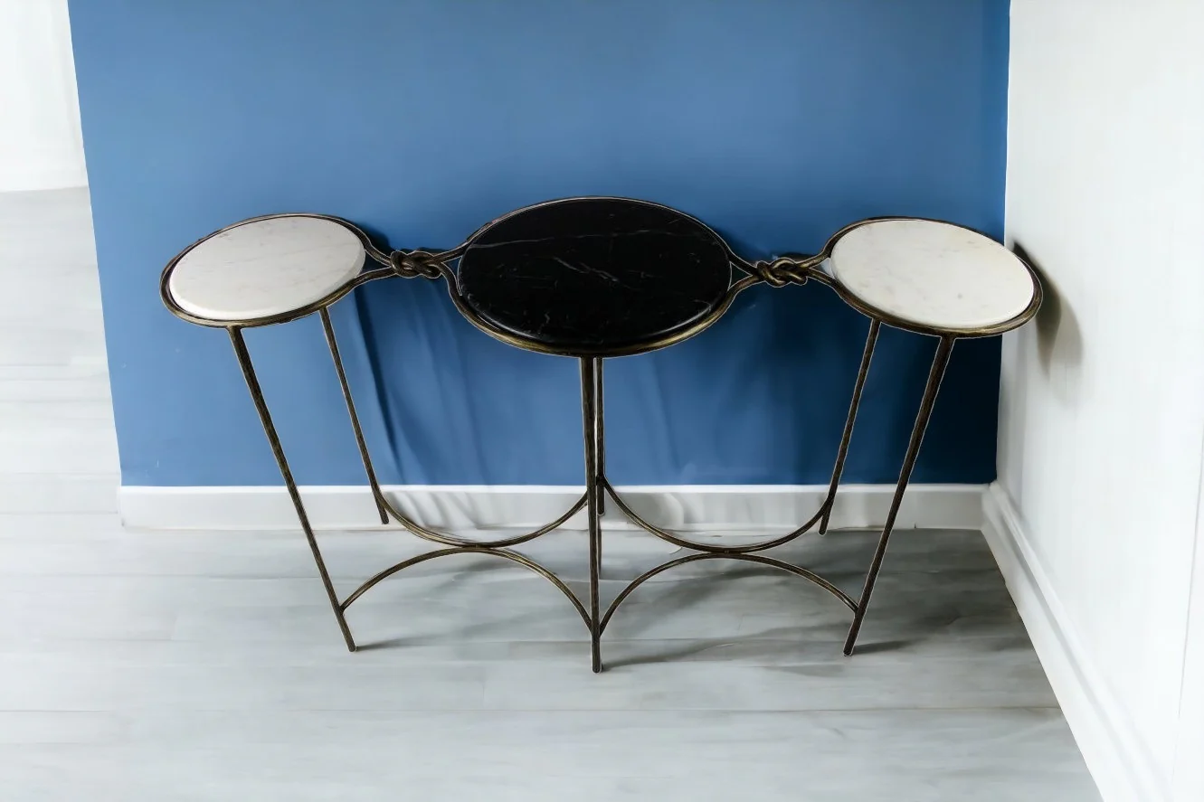 50" Black and White and Gold Genuine Marble Free Form Frame Console Table By Homeroots - Image 2