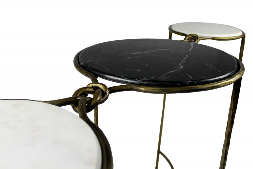 50" Black and White and Gold Genuine Marble Free Form Frame Console Table By Homeroots - Image 3