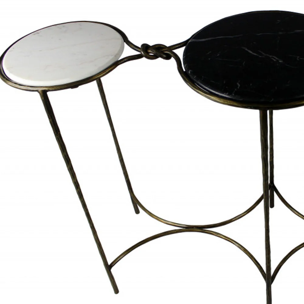 50" Black and White and Gold Genuine Marble Free Form Frame Console Table By Homeroots - Image 5