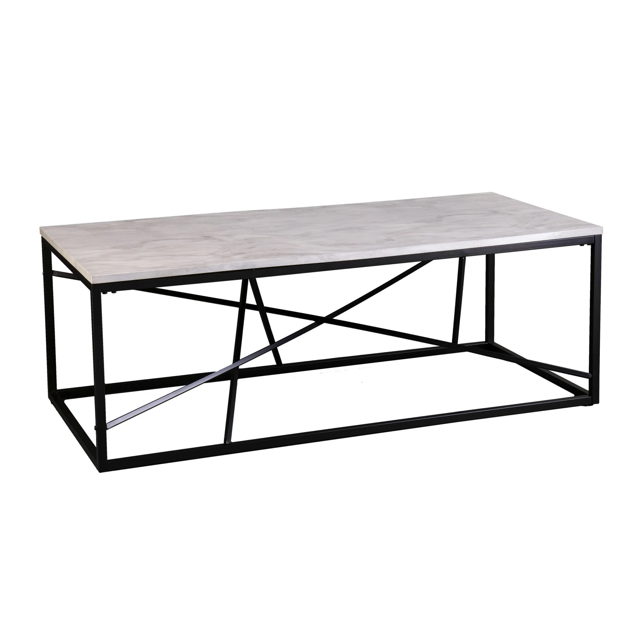 50" Black And White Faux Marble and Metal Geo Rectangular Coffee Table By Homeroots - Image 3
