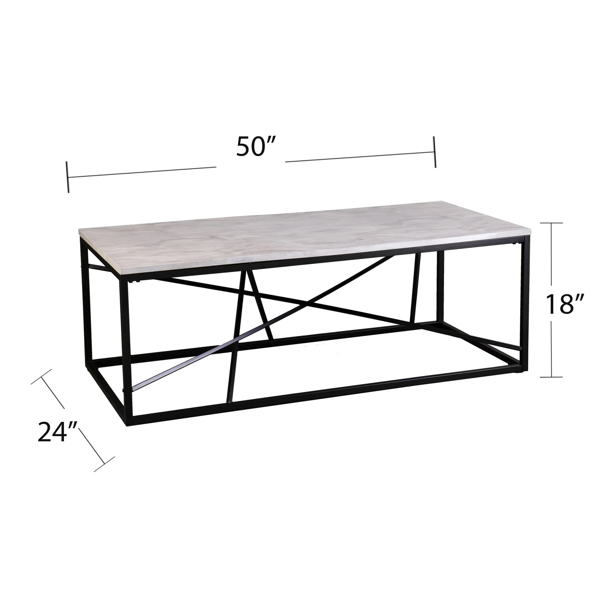 50" Black And White Faux Marble and Metal Geo Rectangular Coffee Table By Homeroots - Image 6