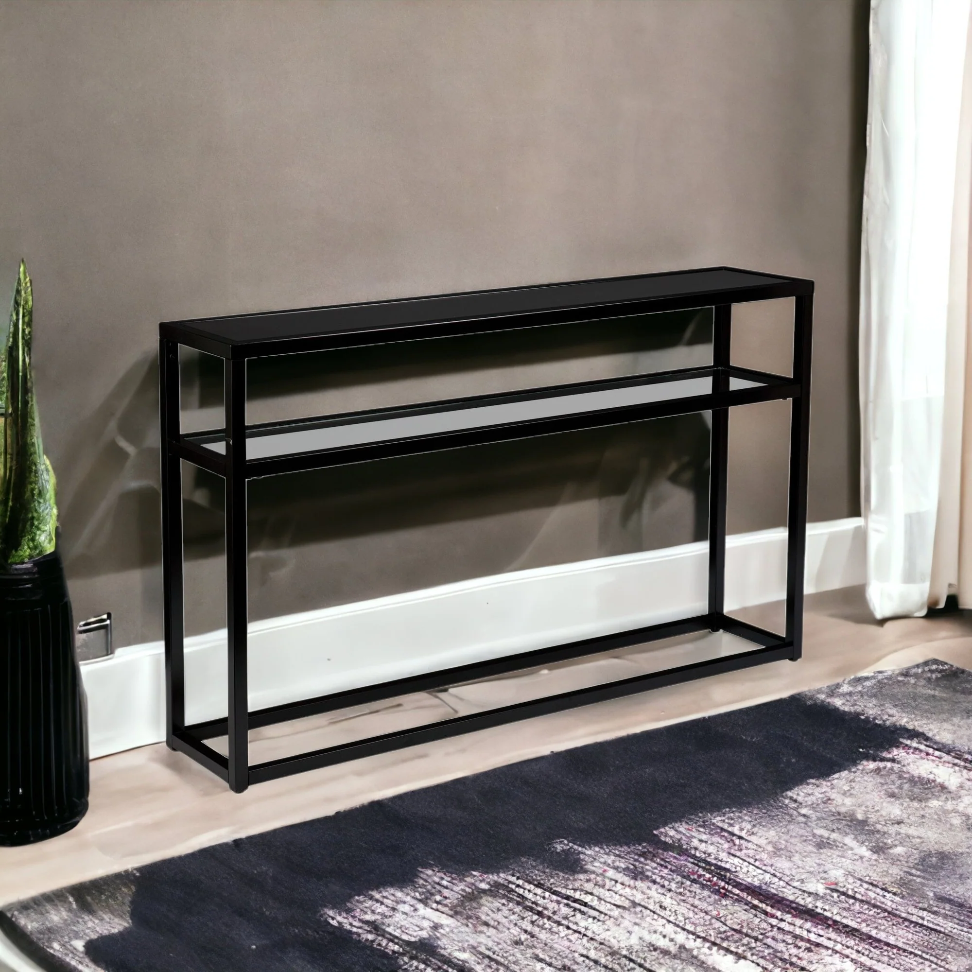 50" Black Glass Frame Console Table With Storage By Homeroots - Image 2