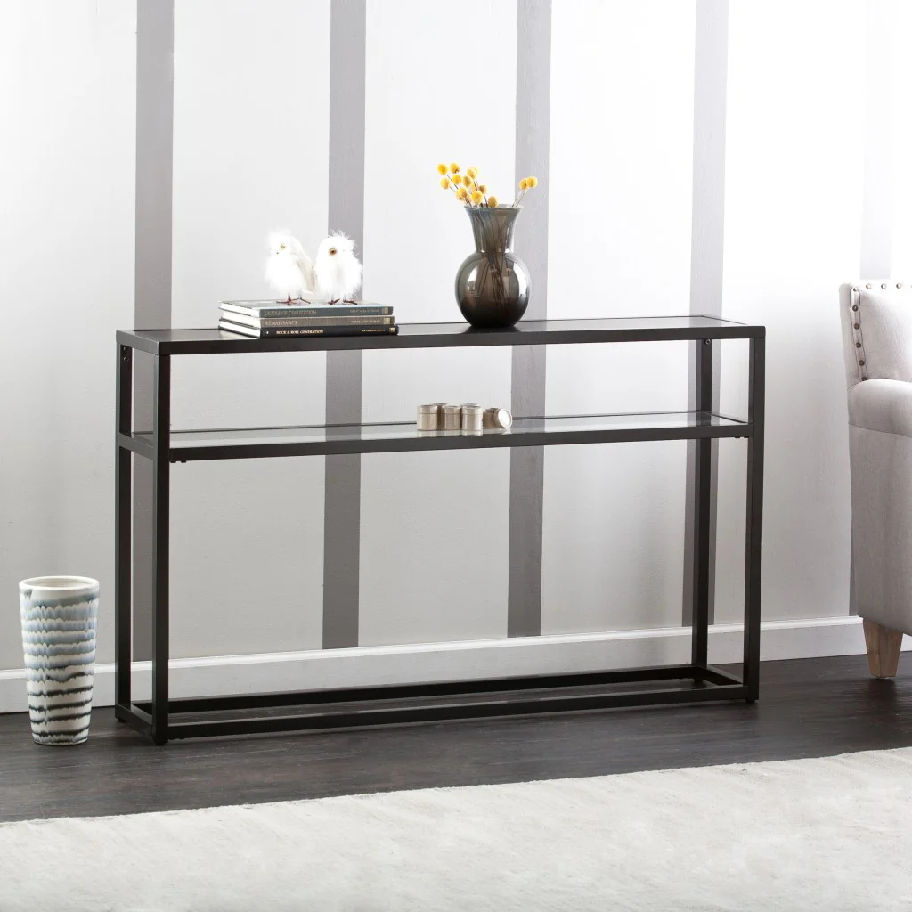 50" Black Glass Frame Console Table With Storage By Homeroots - Image 3