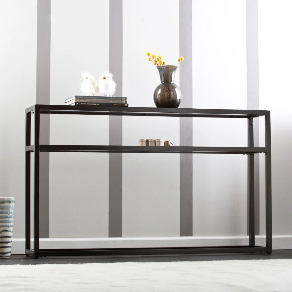 50" Black Glass Frame Console Table With Storage By Homeroots - Image 4