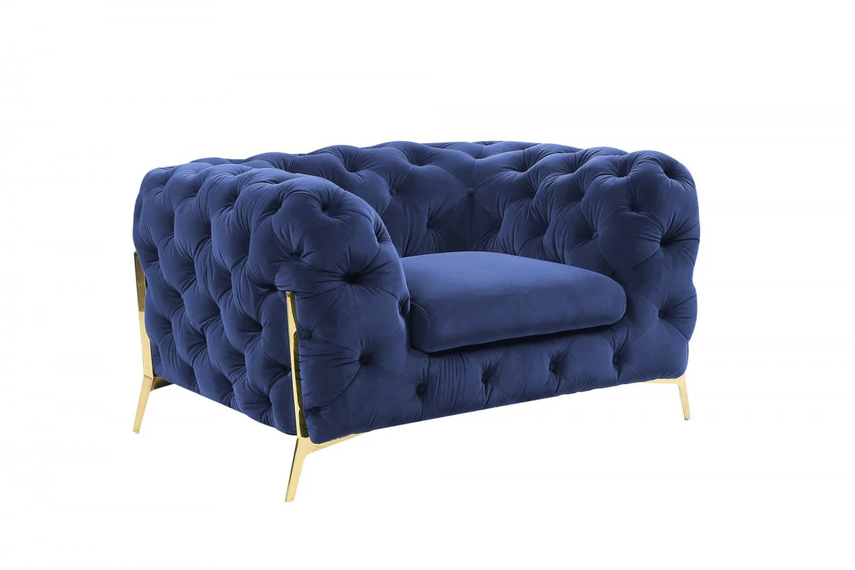 50" Blue Tufted Velvet And Gold Solid Color Lounge Chair By Homeroots - Image 2